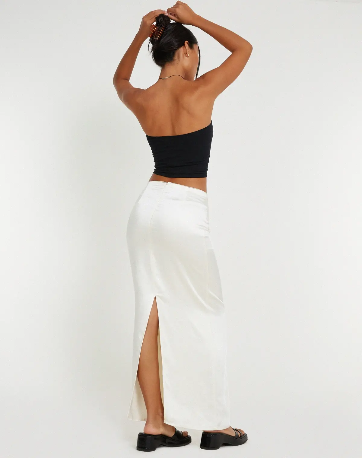 Layla Maxi Skirt In Satin Ivory 2