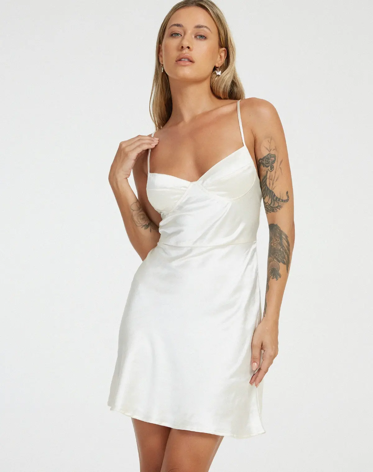 Lebby Mini Dress In Satin Ivory 1
