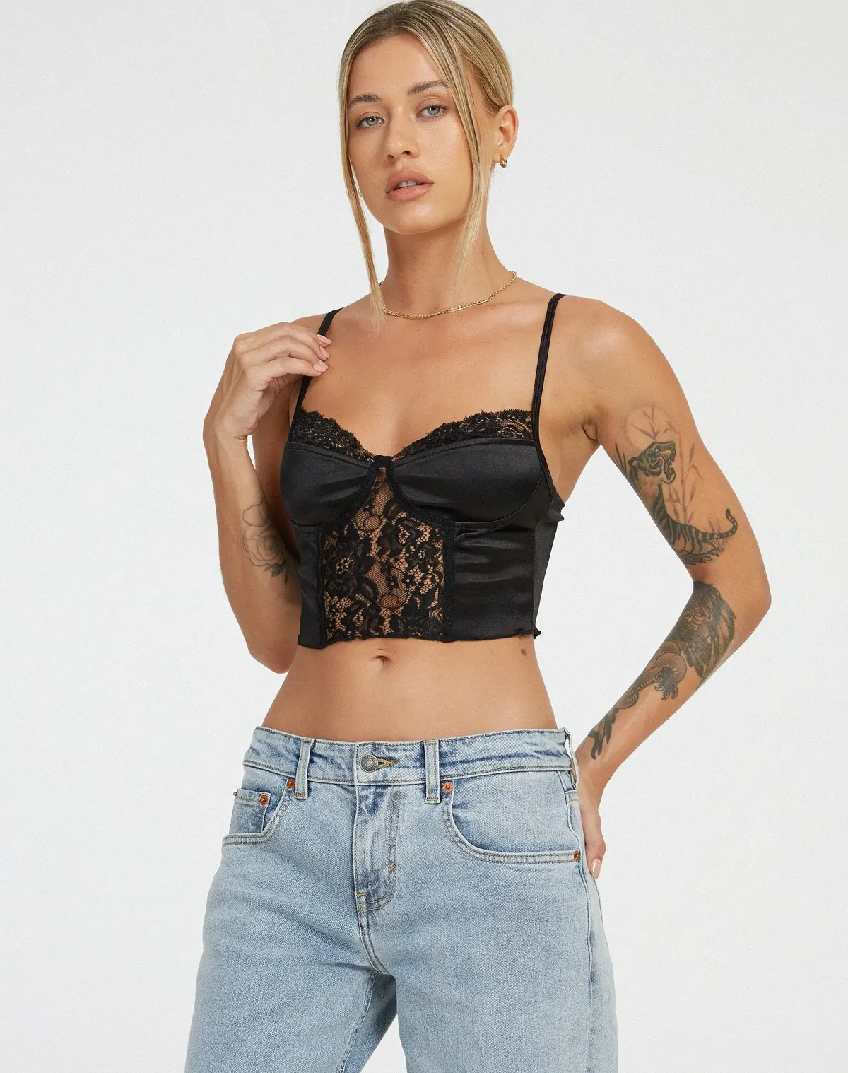 Litasa Corset Top In Satin Black 1