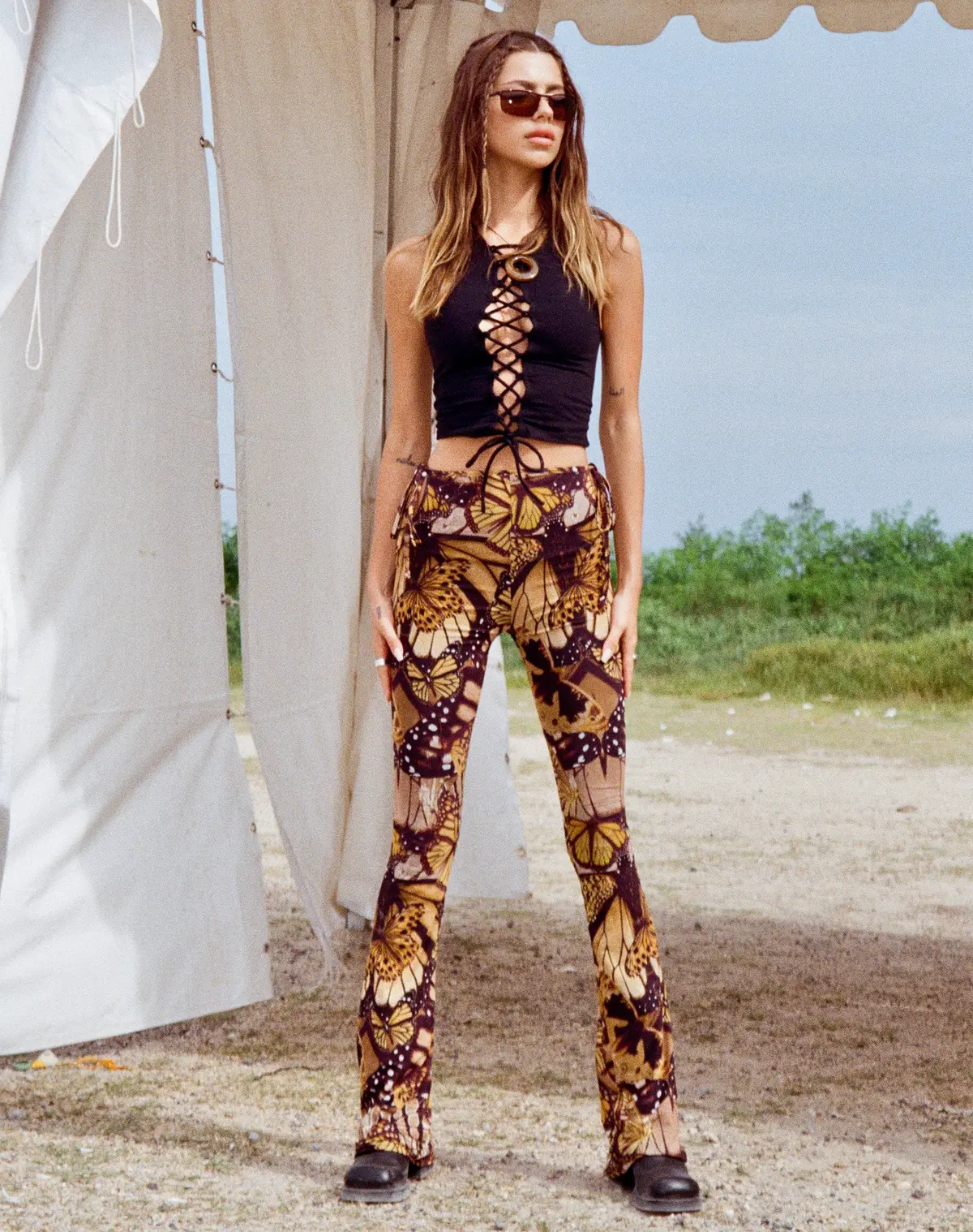 Mileri Flare Trousers In Butterfly Gold 1