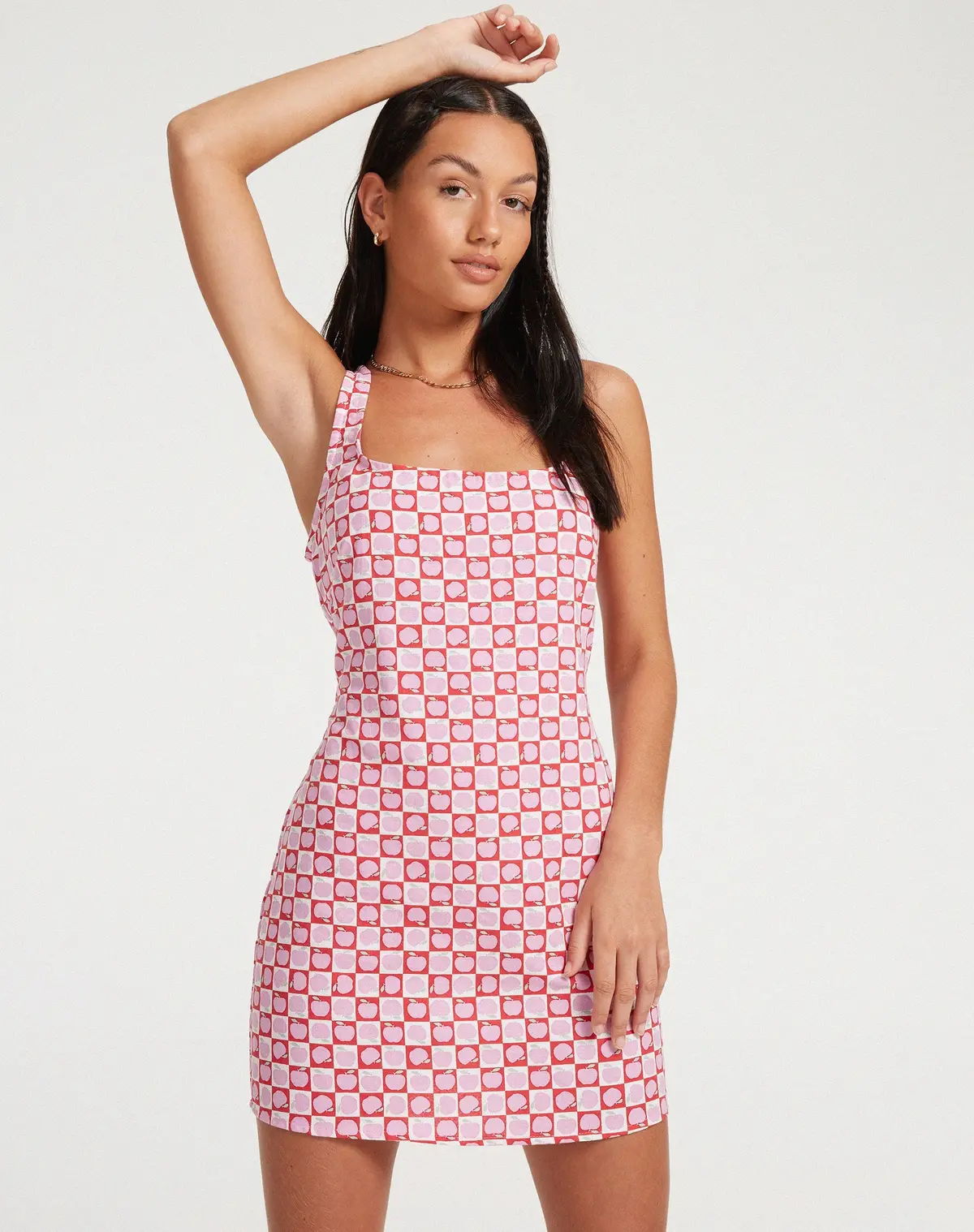 Maghfira Mini Dress In Apple Check Blush Red 1