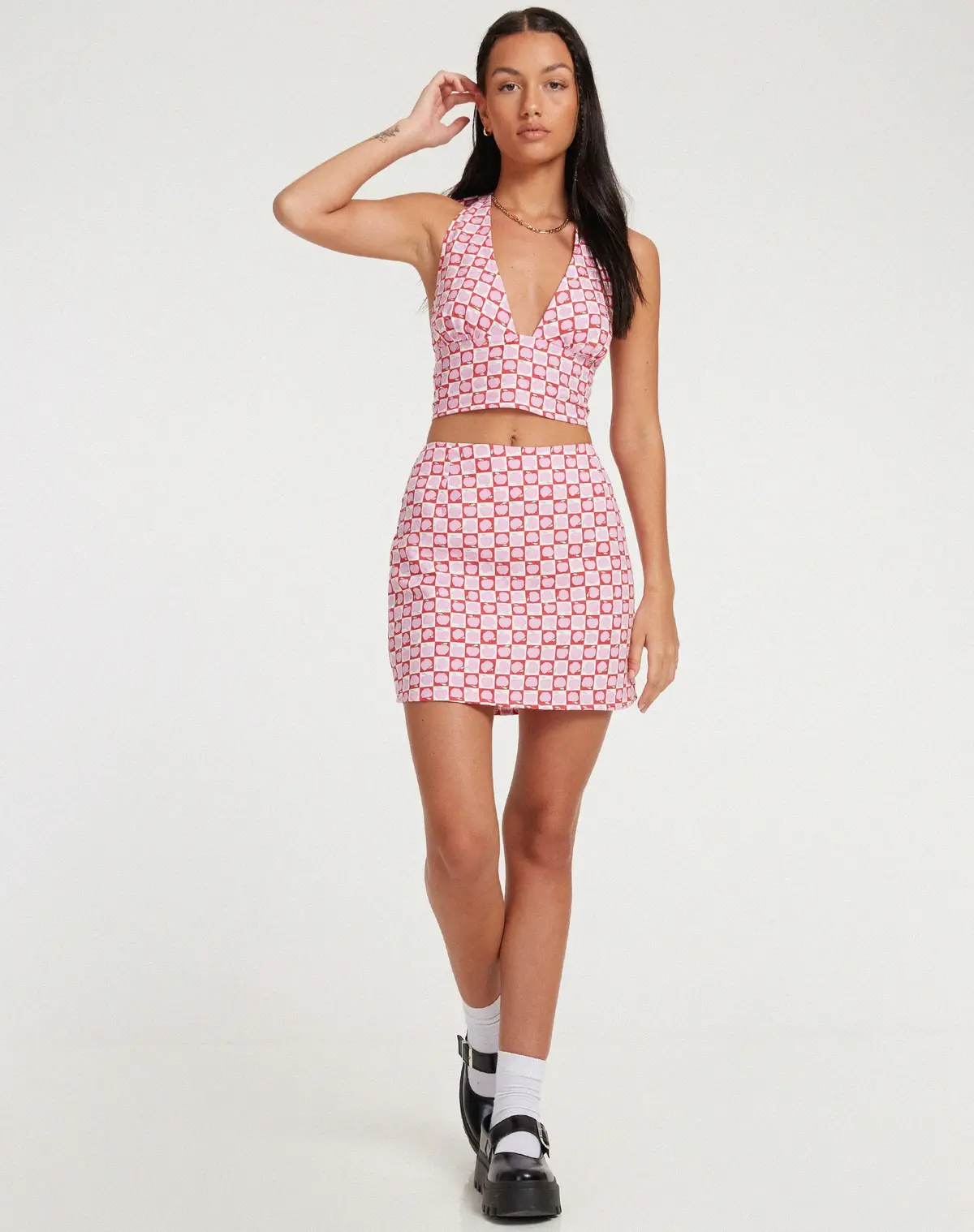 Pelmo Mini Skirt In Apple Check Blush Red 1