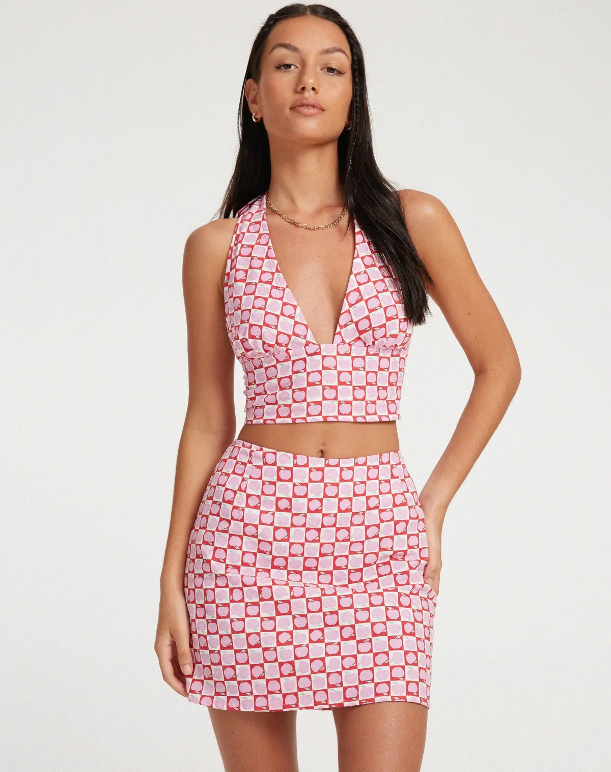 Nanda Crop Top In Apple Check Blush Red 4