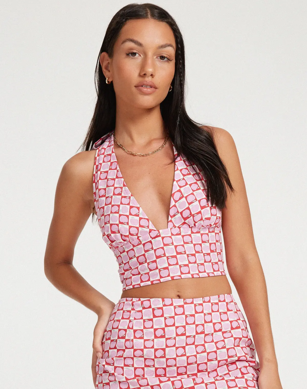 Nanda Crop Top In Apple Check Blush Red 1