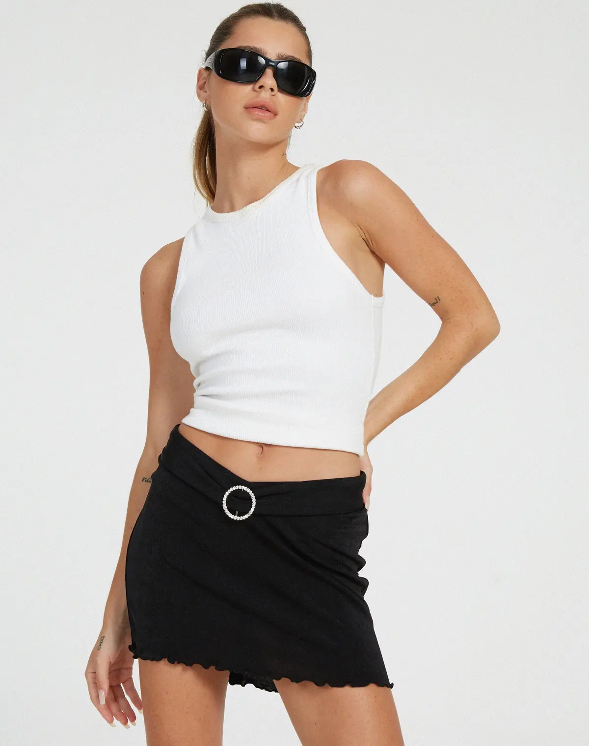 Manchi Mini Skirt In Black Diamante Buckle 2