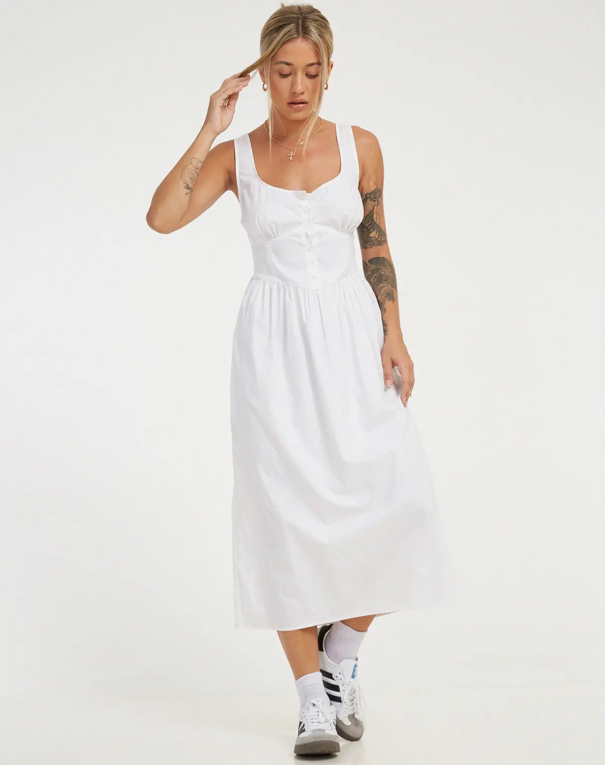 Melrose Midi Dress In White 1