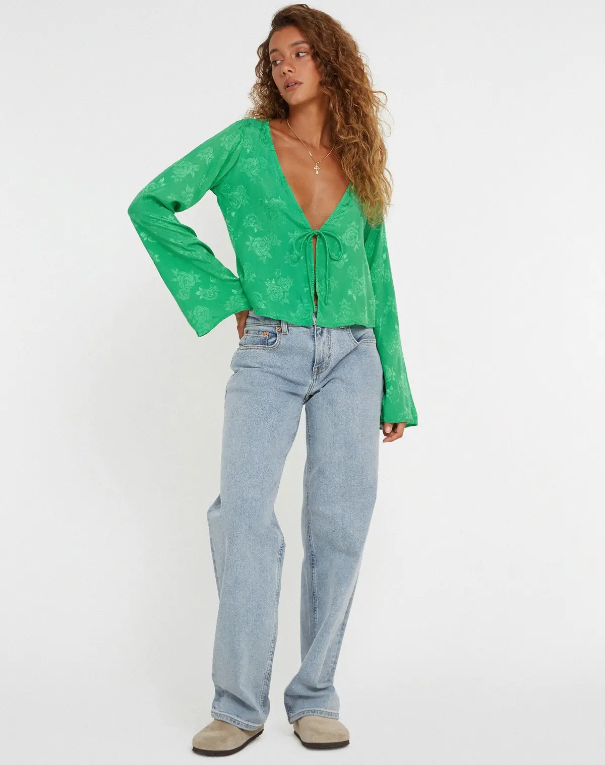 Merida Top In Satin Rose Jade Green 3