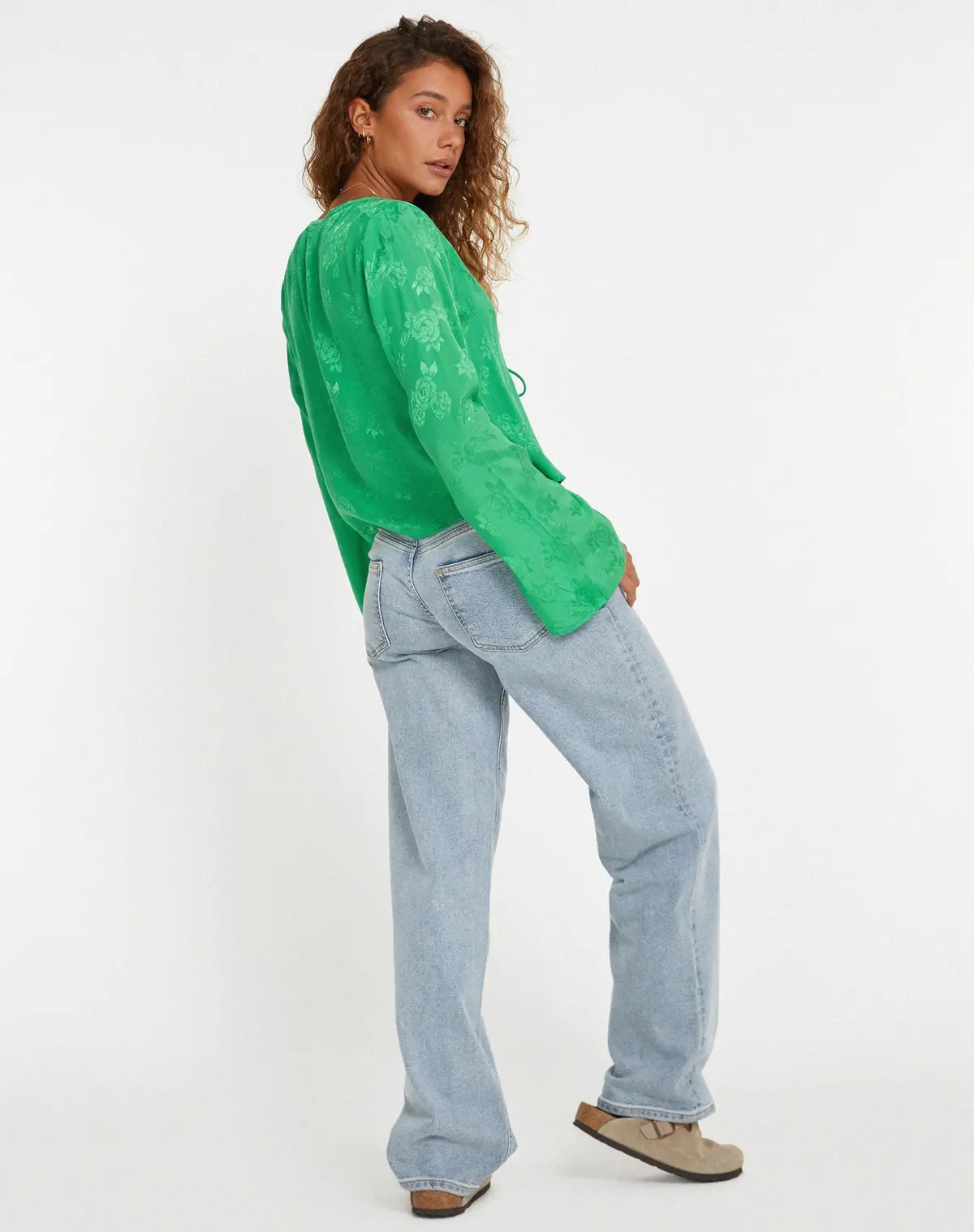 Merida Top In Satin Rose Jade Green 5