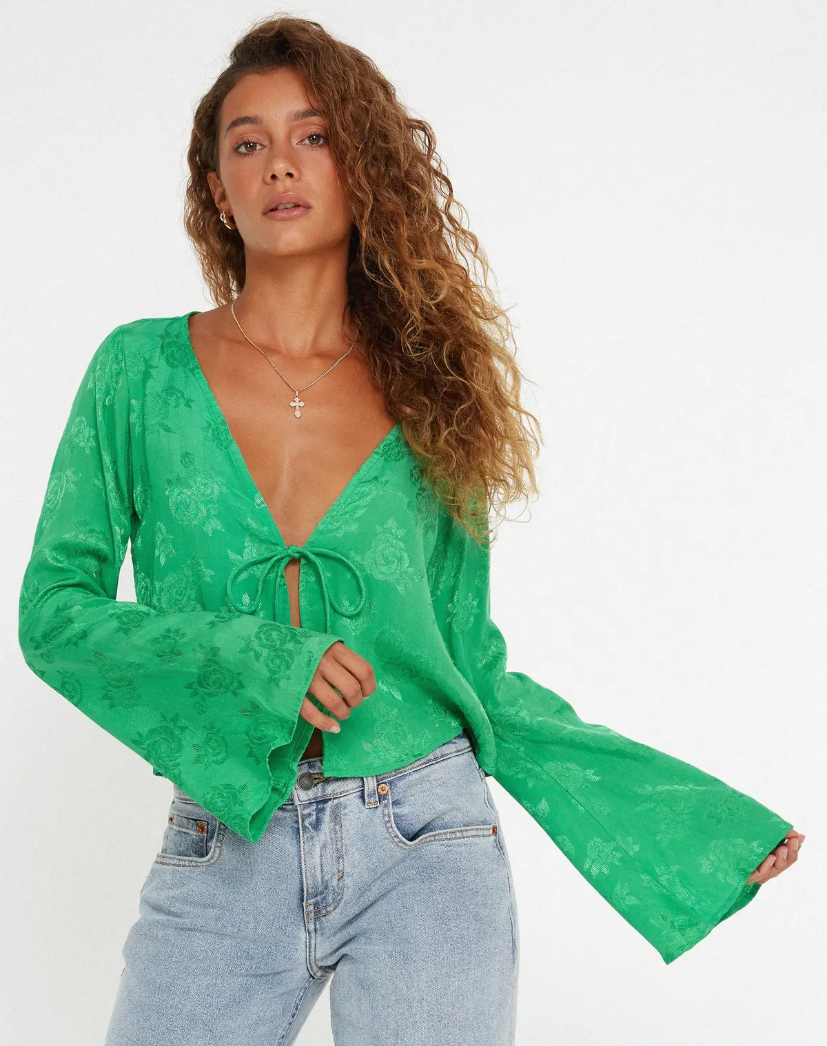 Merida Top In Satin Rose Jade Green 4