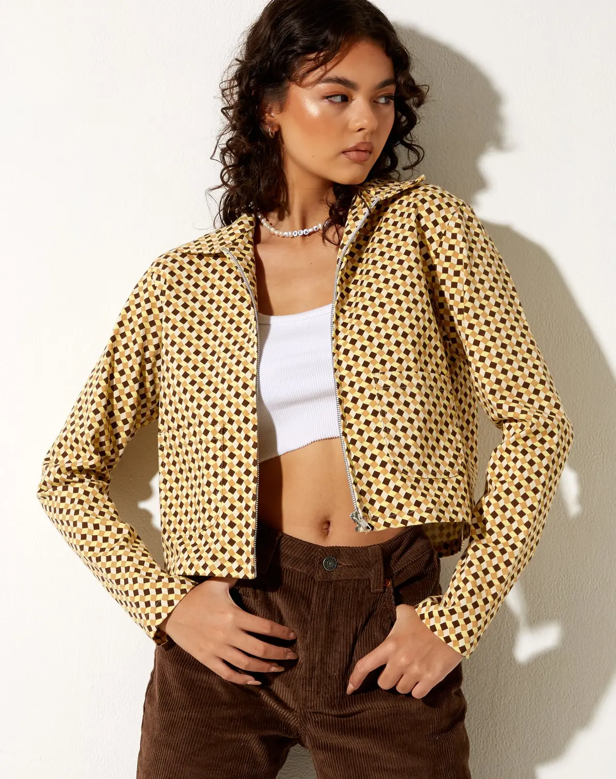 Mesha Jacket In Wavy Checker Yellow 1