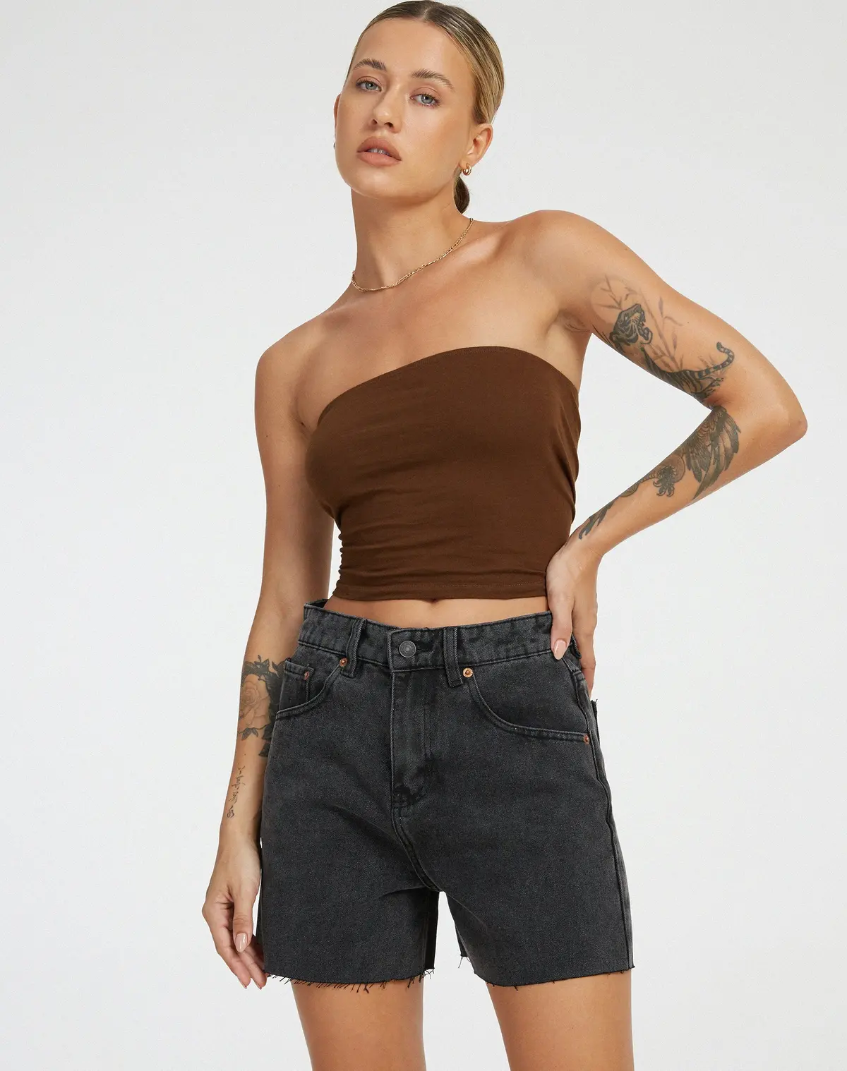 Mid Length Denim Shorts In Black Wash 1