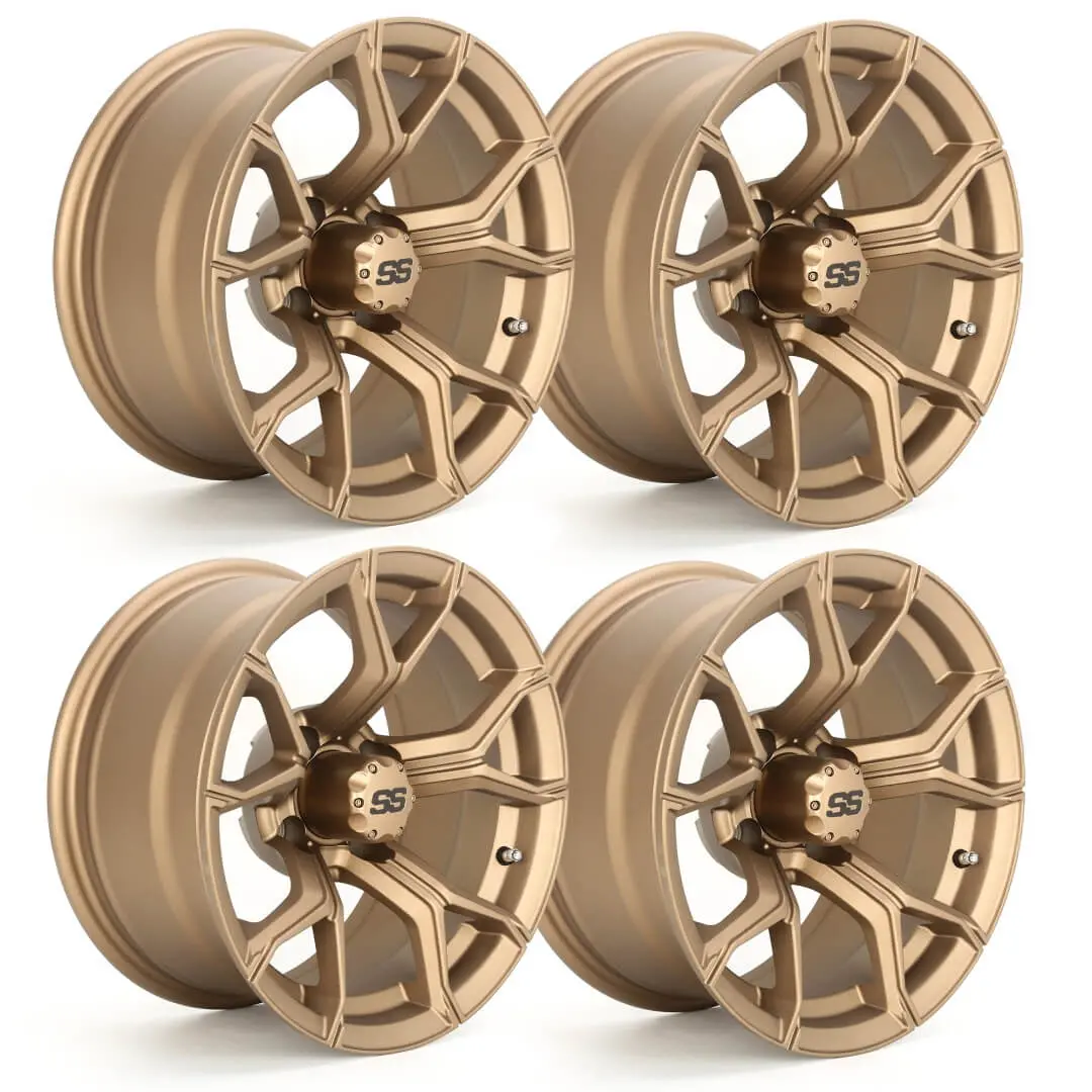 14X7 Golf Cart Rims (4-Pack) - Forged Aluminum Alloy W/ Ss Center Caps - Fits Ezgo/Club Car/Yamaha - 10L0l 1
