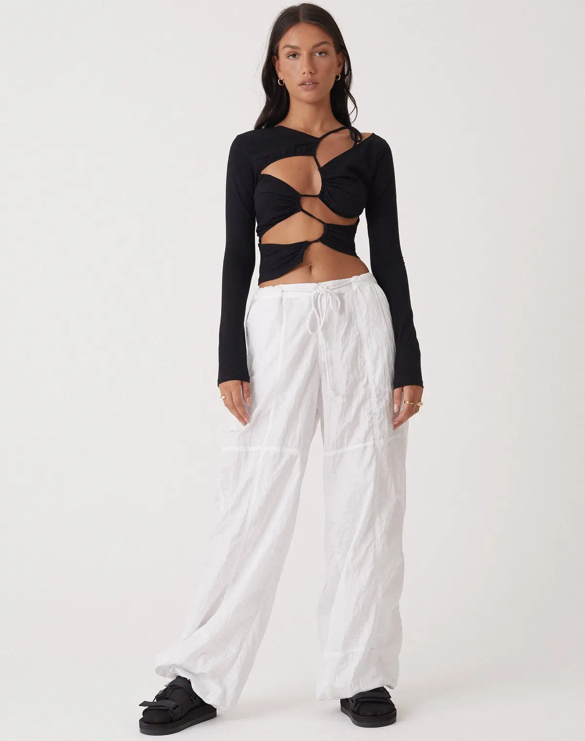 Motel X Olivia Neill Rajina Cut Out Long Sleeve Top In Lycra Black 5
