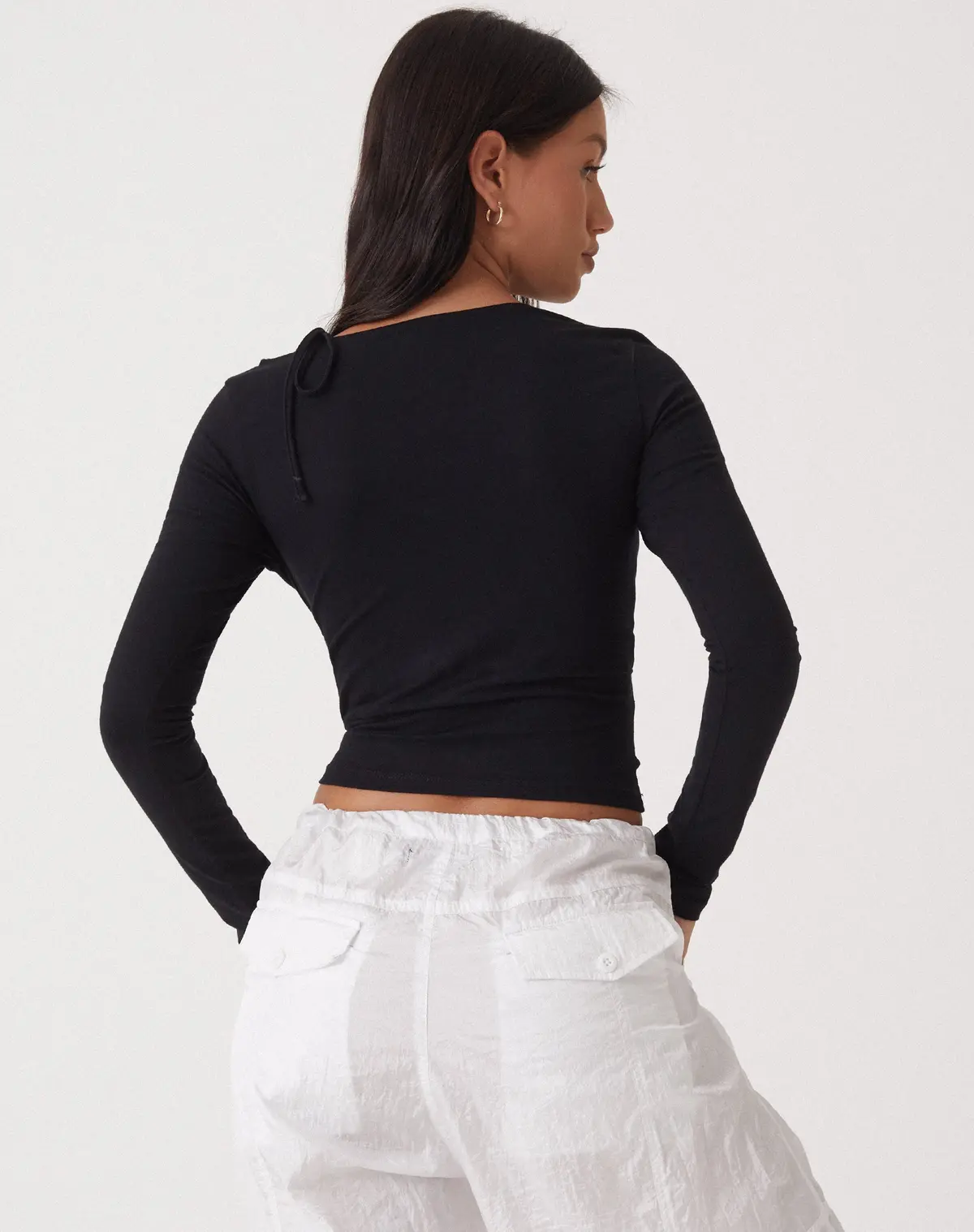Motel X Olivia Neill Rajina Cut Out Long Sleeve Top In Lycra Black 4
