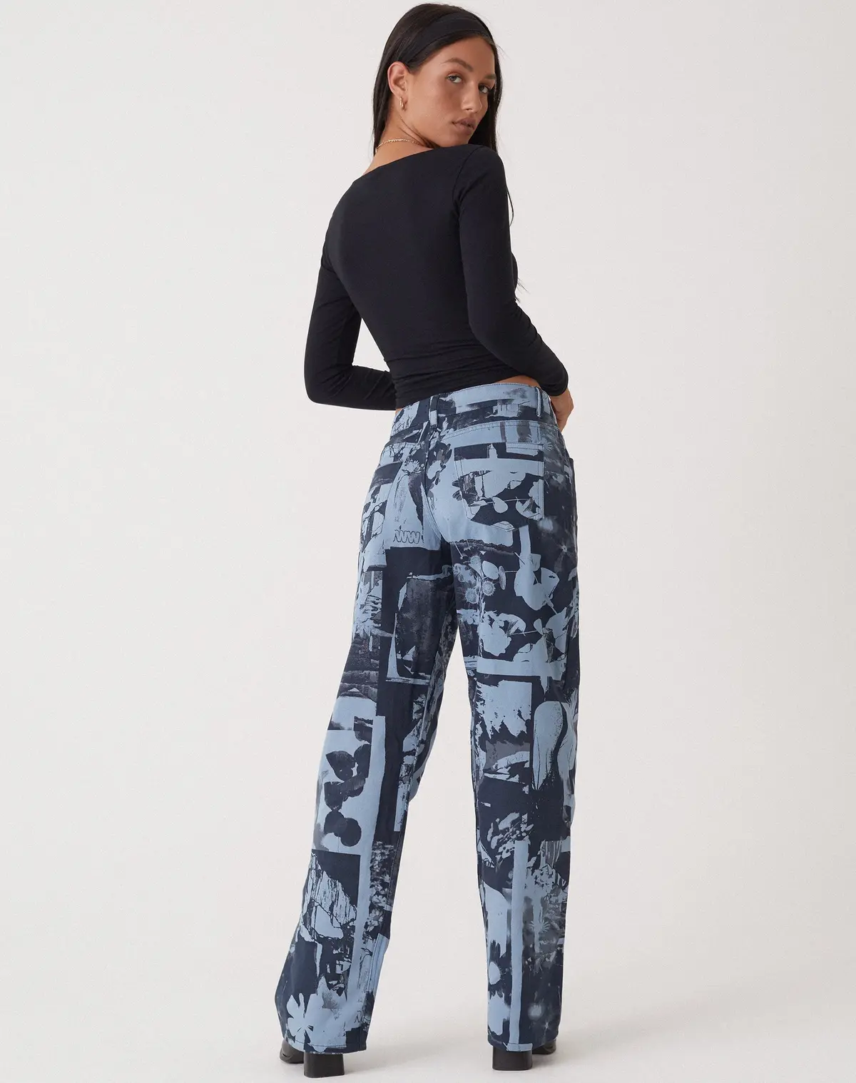 Motel X Olivia Neill Low Rise Parallel Jean In Photo Collage Blue 5