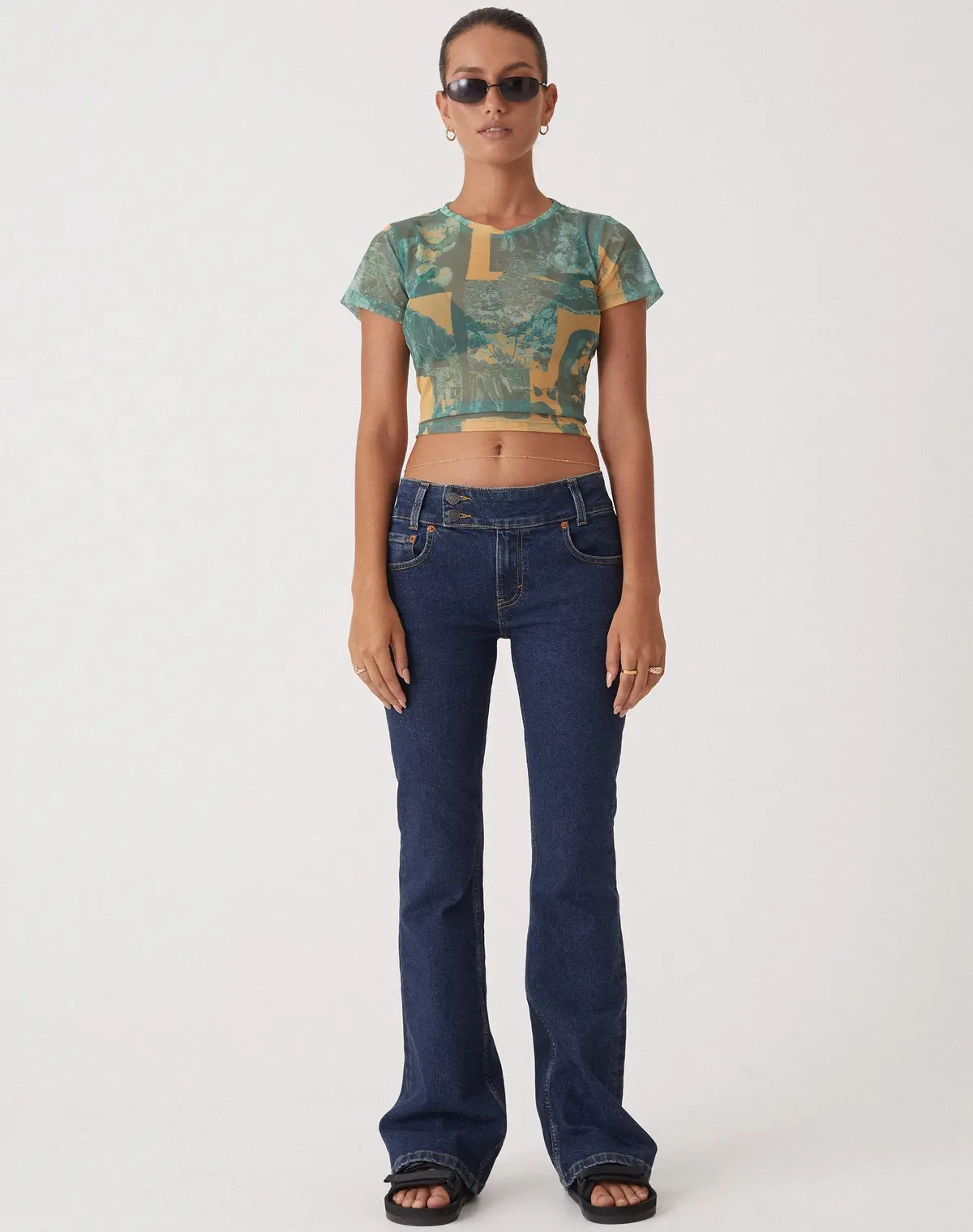 Motel X Olivia Neill Low Rise Bootleg Jeans In Dark Vintage Wash 4