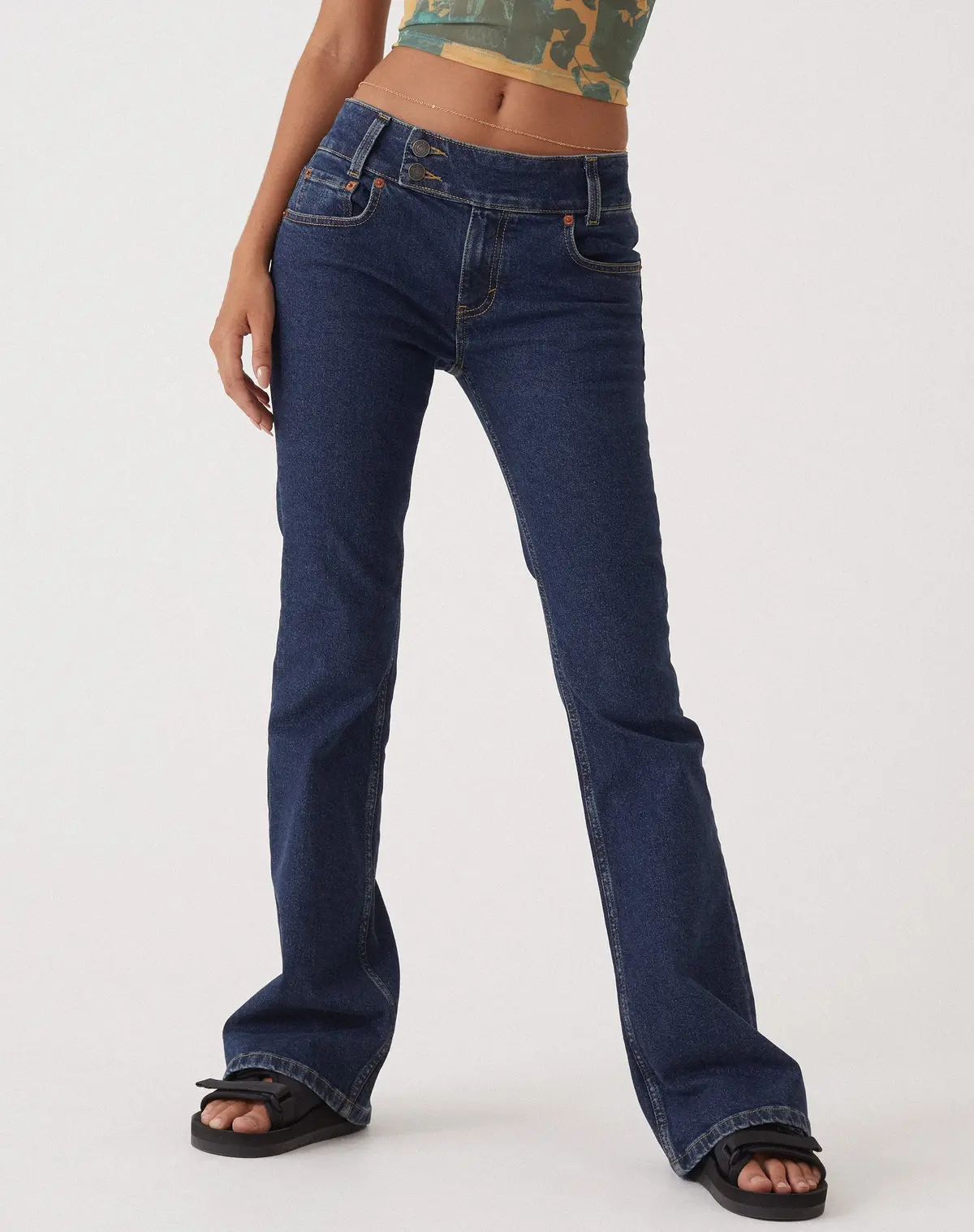 Motel X Olivia Neill Low Rise Bootleg Jeans In Dark Vintage Wash 1