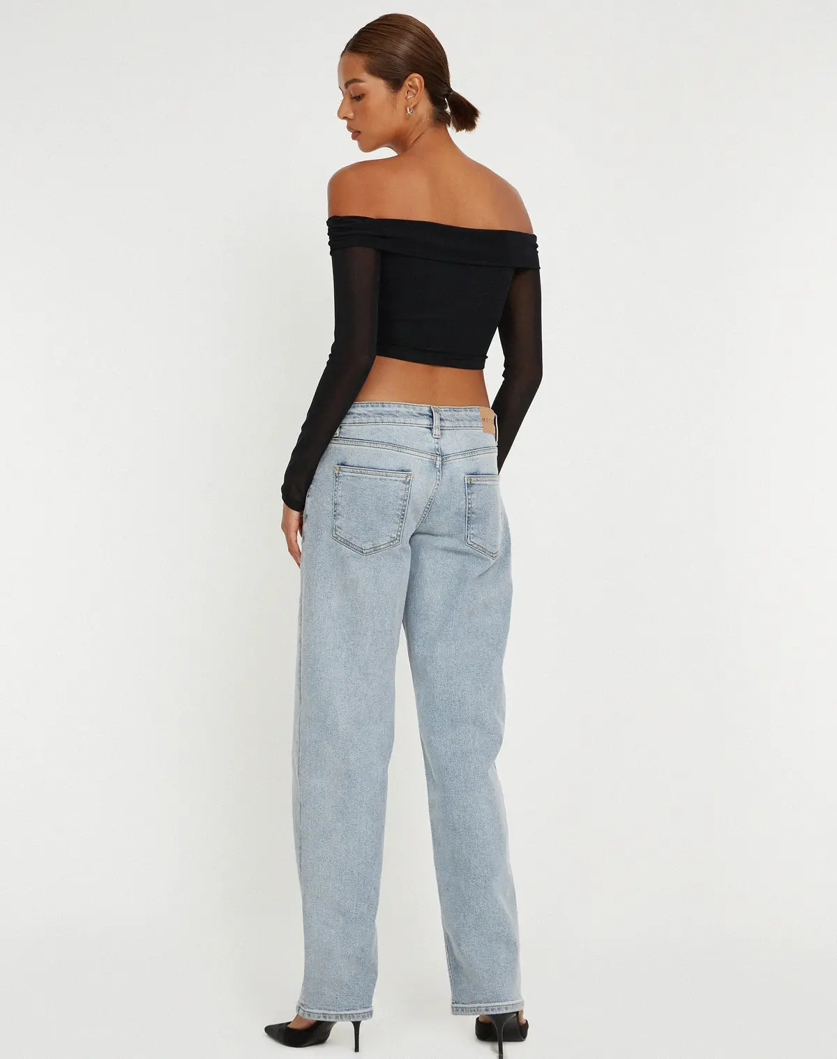 Nagini Long Sleeve Bardot Crop Top In Black 4