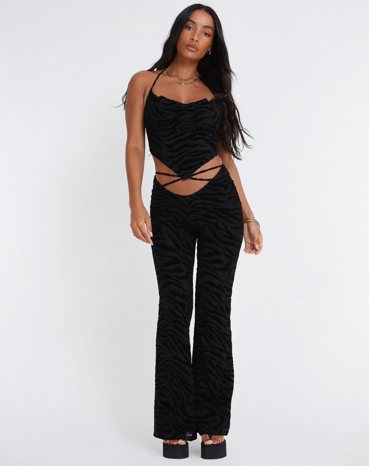 Nancha Flare Trouser In Zebra Flock Black 3