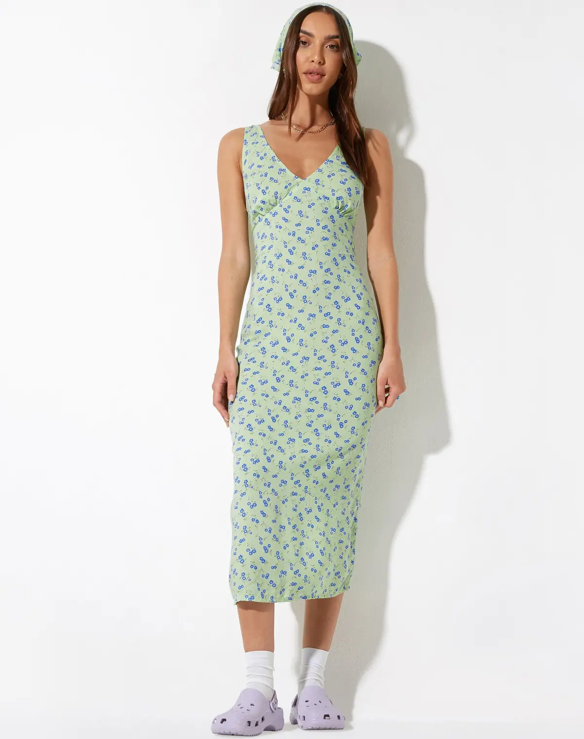 Lisheva Midi Dress In Lime Floral 4