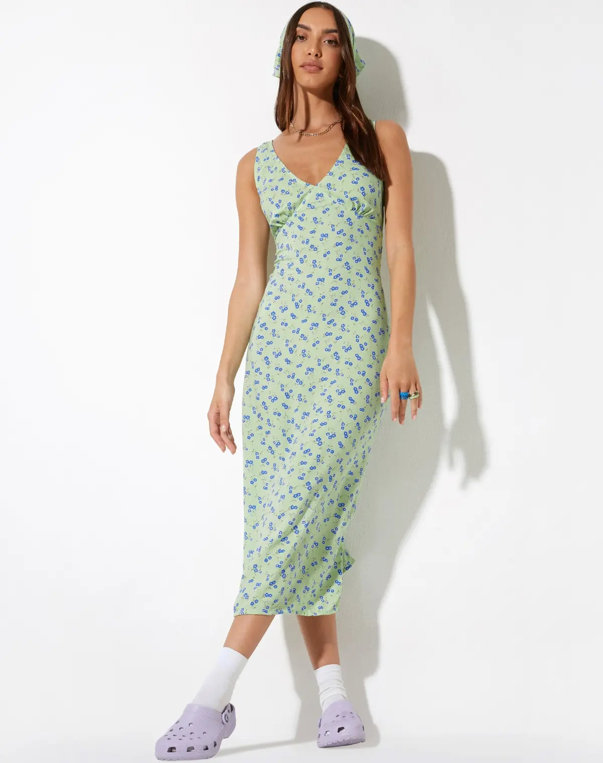 Lisheva Midi Dress In Lime Floral 1