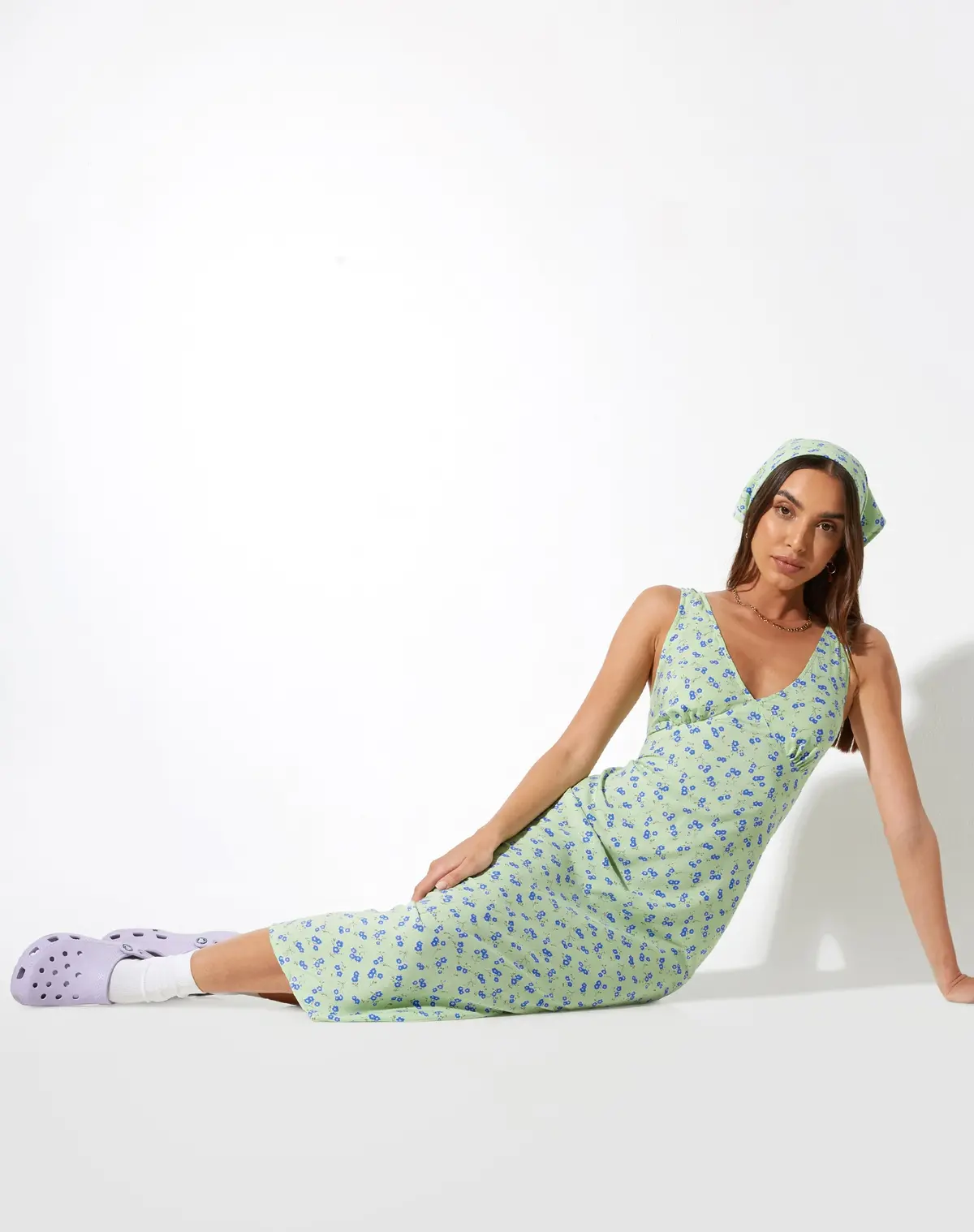Lisheva Midi Dress In Lime Floral 3