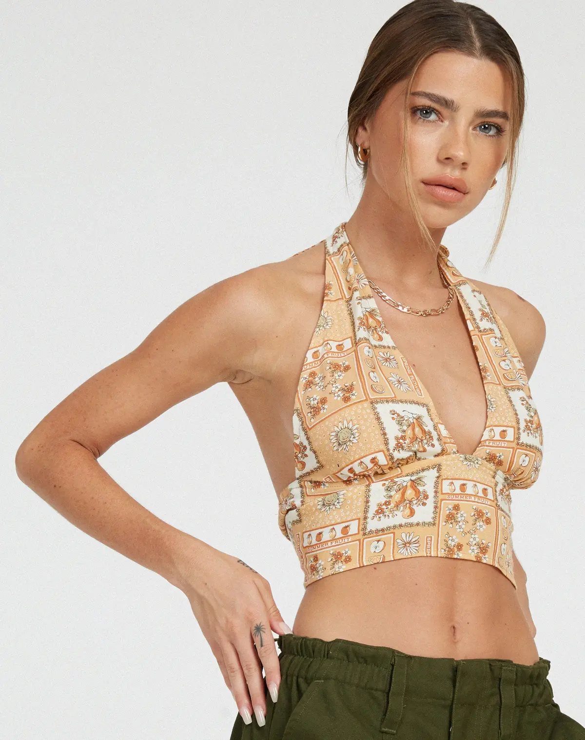 Nanda Crop Top In Picnic Print Brown 1