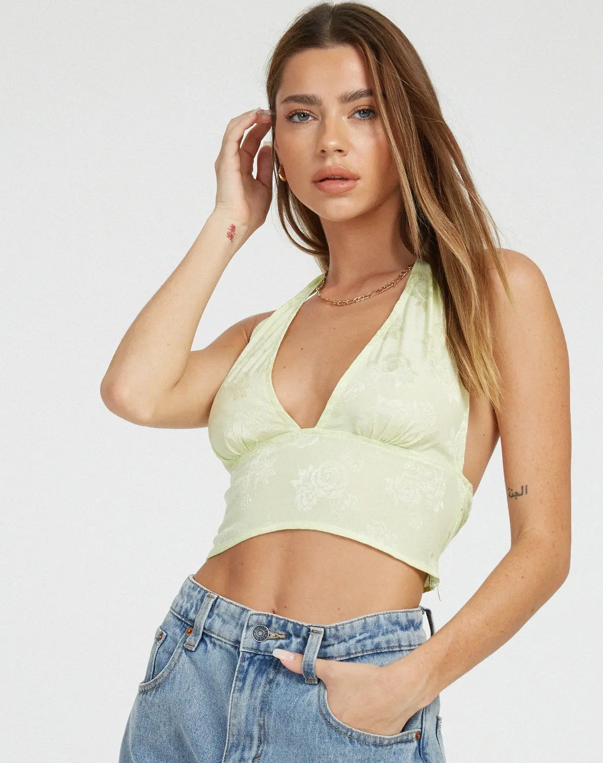 Nanda Crop Top In Satin Rose Pistachio 1