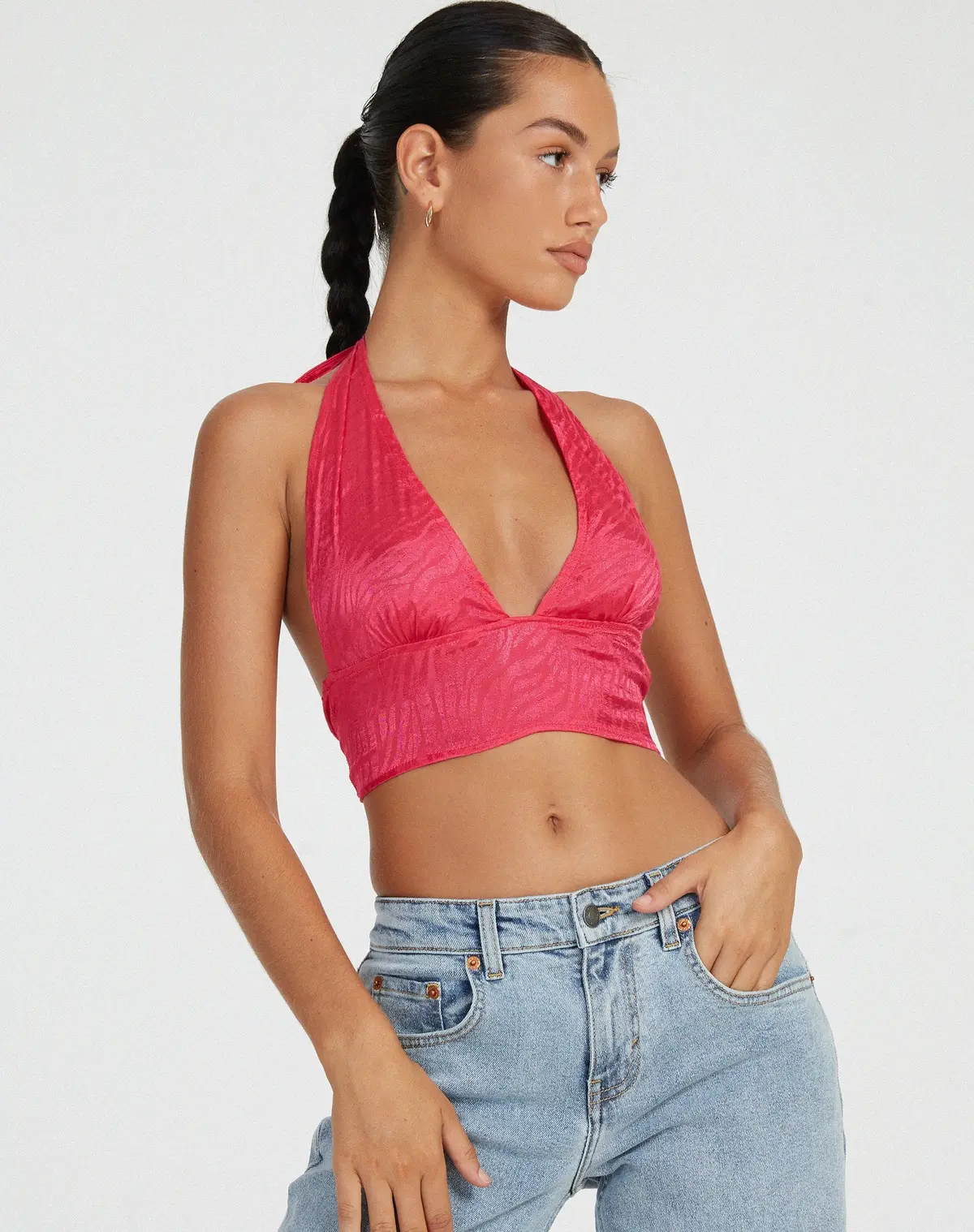 Nanda Crop Top In Satin Zebra Hot Pink 1