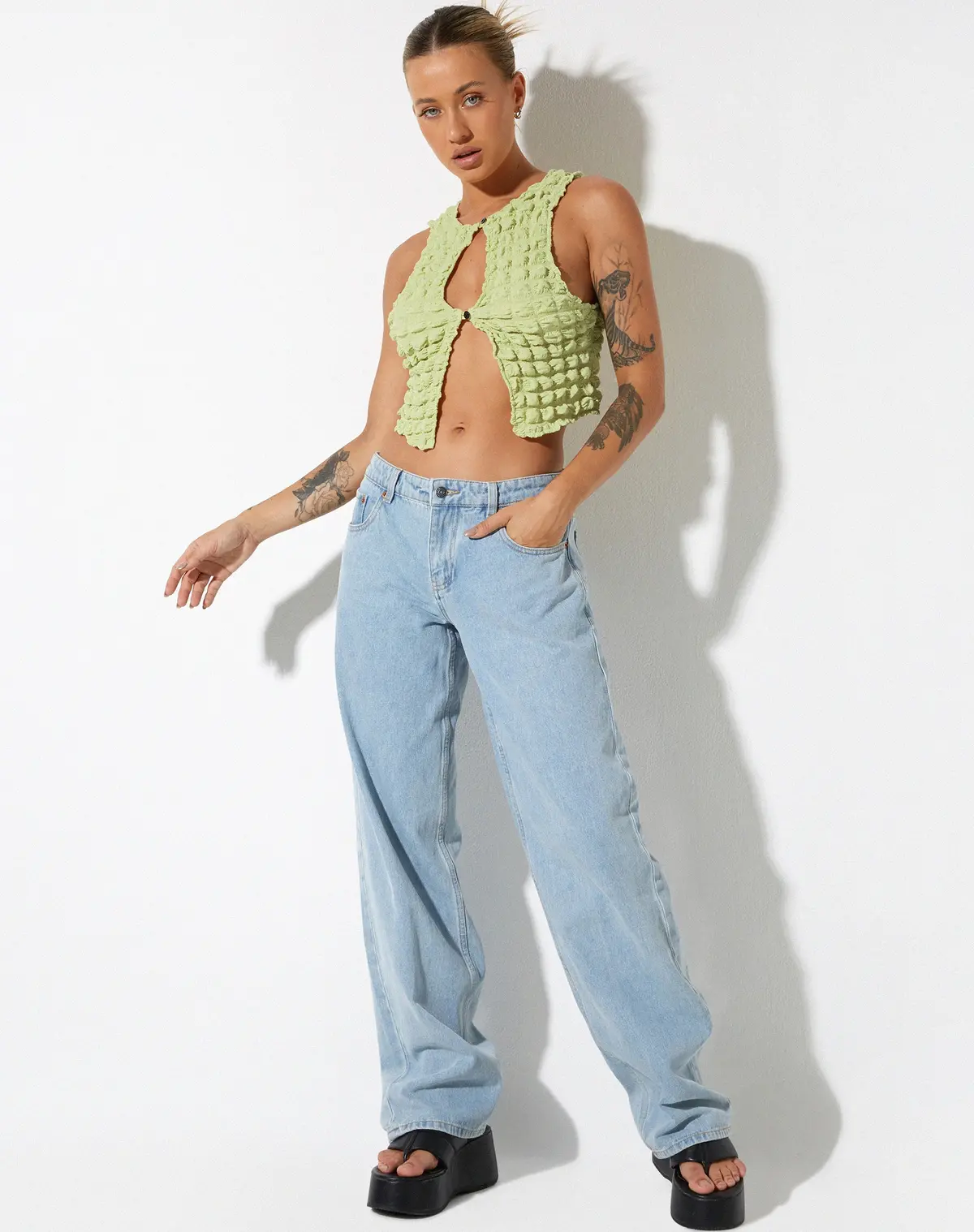 Neno Crop Top In Big Bubble Jersey Pastel Lime 3