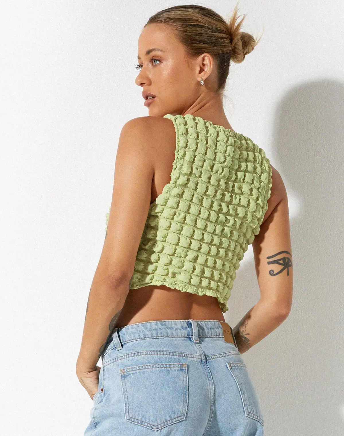 Neno Crop Top In Big Bubble Jersey Pastel Lime 2