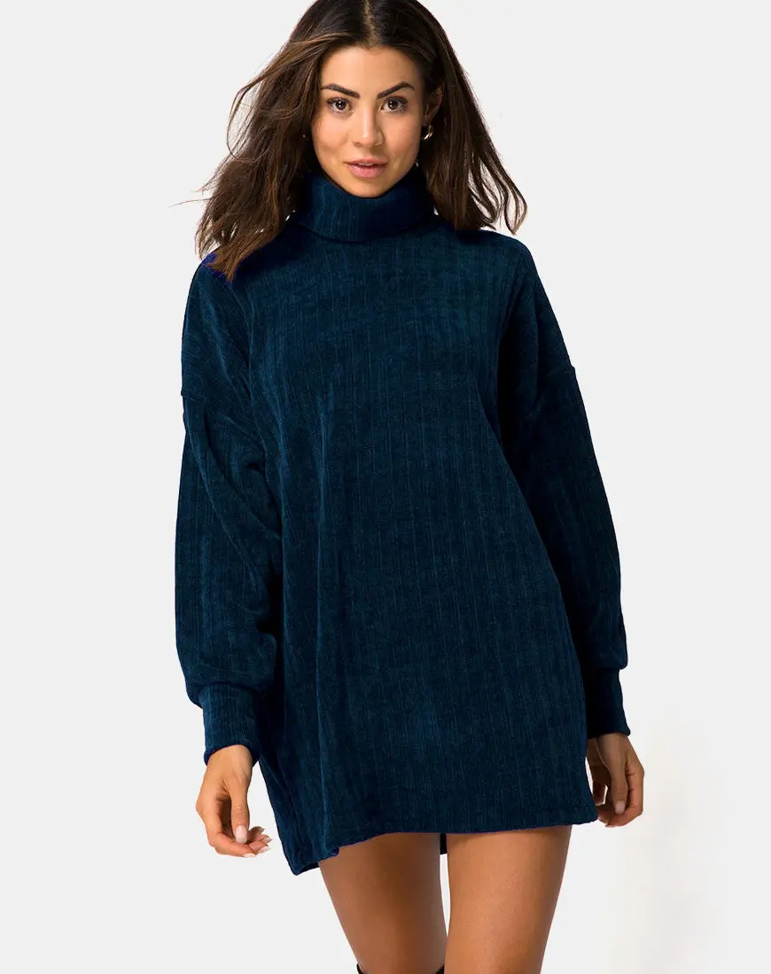 Neve Oversize Jumper Dress In Chenille Blue 1