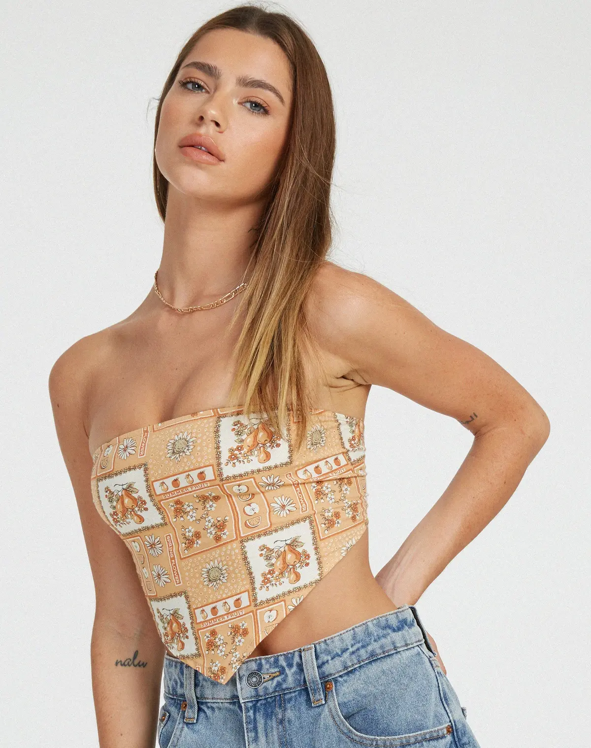 Nolda Crop Top In Picnic Print Brown 1