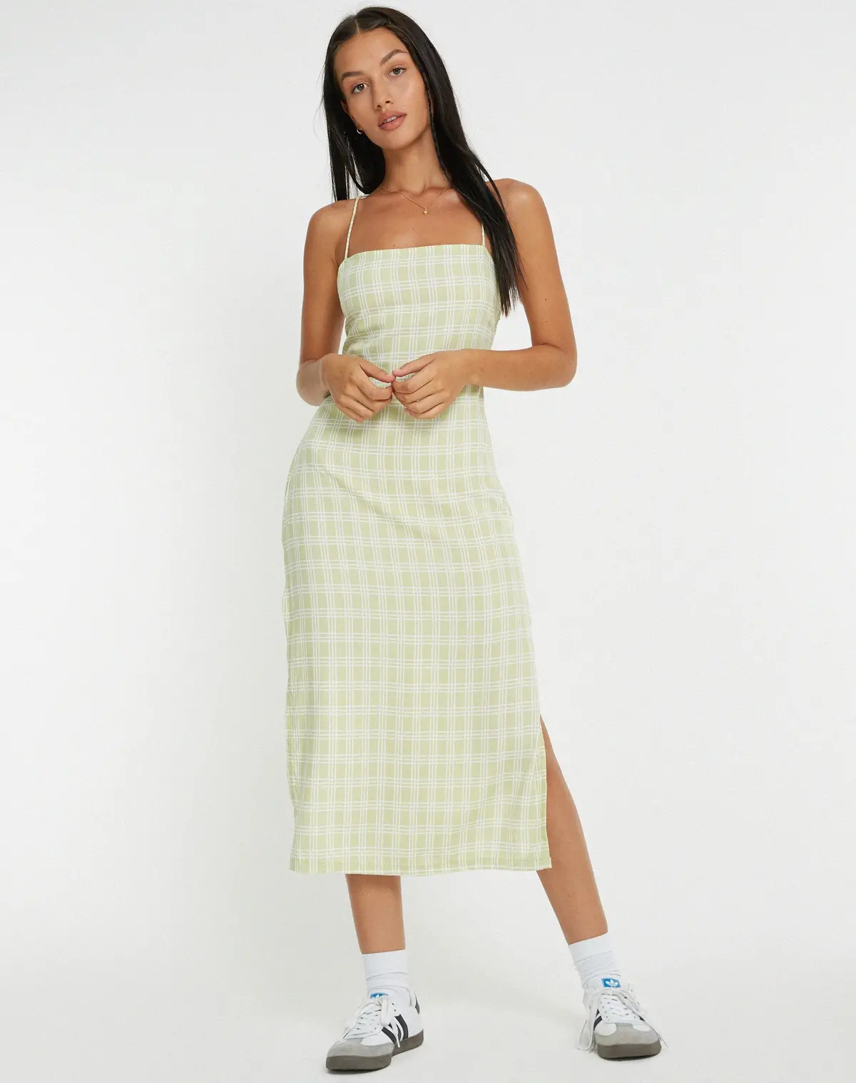Nosita Midi Dress In Sage Check 3