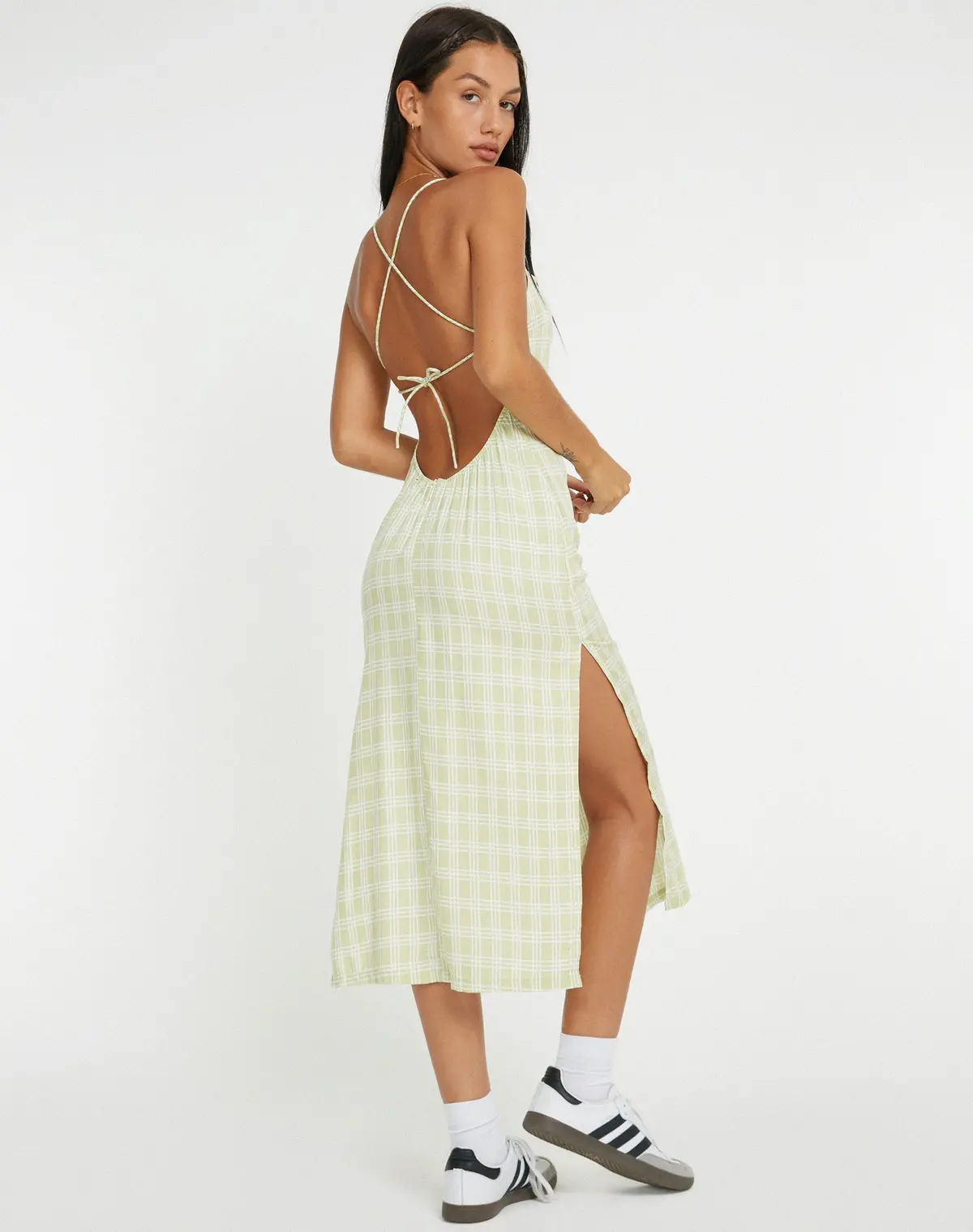 Nosita Midi Dress In Sage Check 4