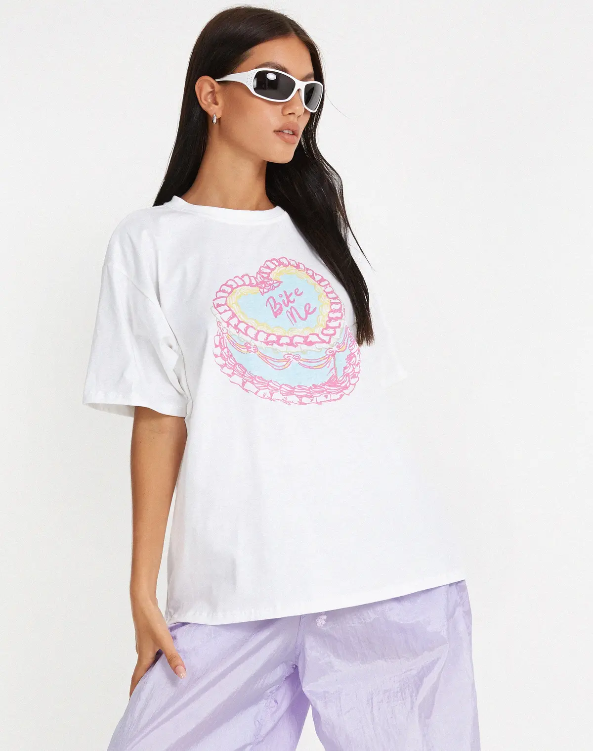 Oversize Basic Tee In White Bite Me 1