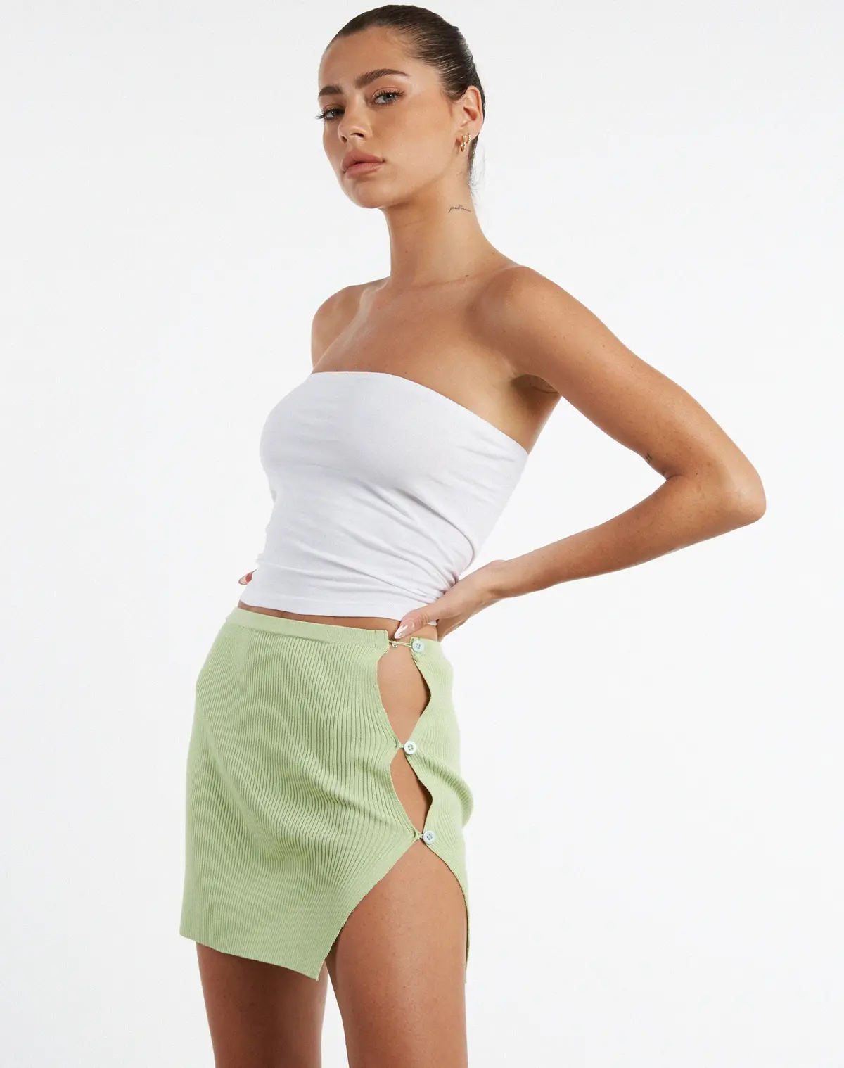 Piri Mini Skirt In Rib Knit Pastel Lime 1