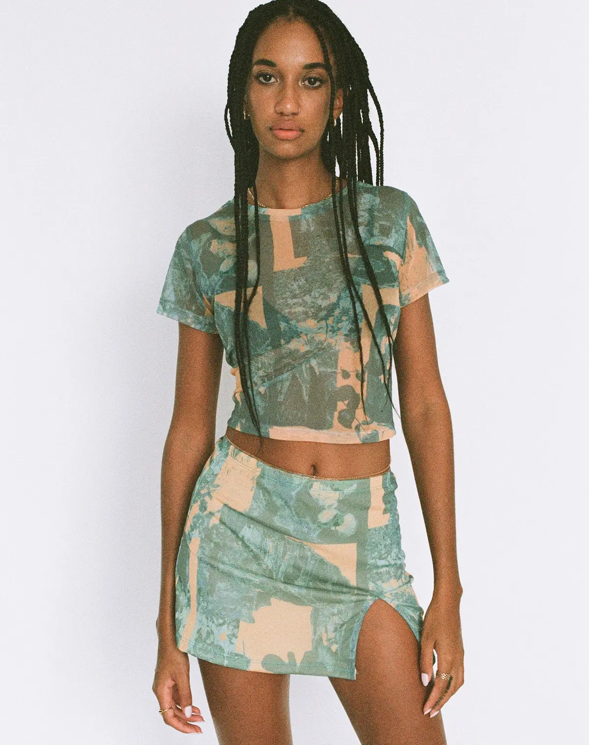 Motel X Olivia Neill Pelma Mini Skirt In Collage Floral Shadow Green 1
