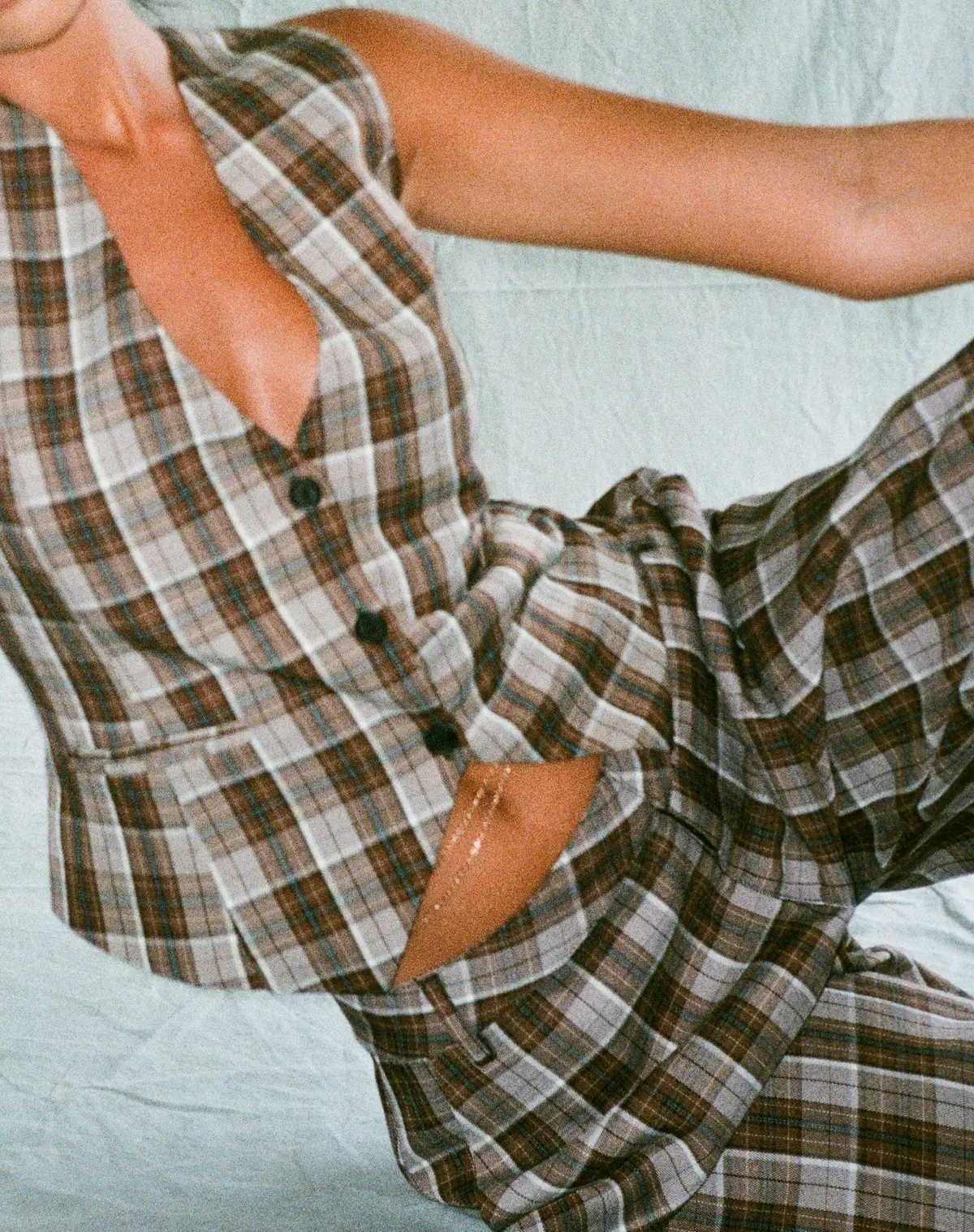 Motel X Olivia Neill Vistana Vest In Check Tan Brown 1