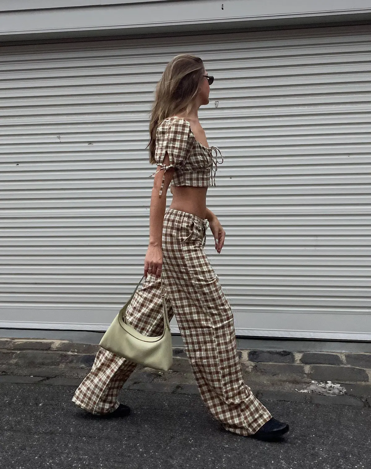 Lirura Wide Leg Trouser In Yellow And Brown Check 1
