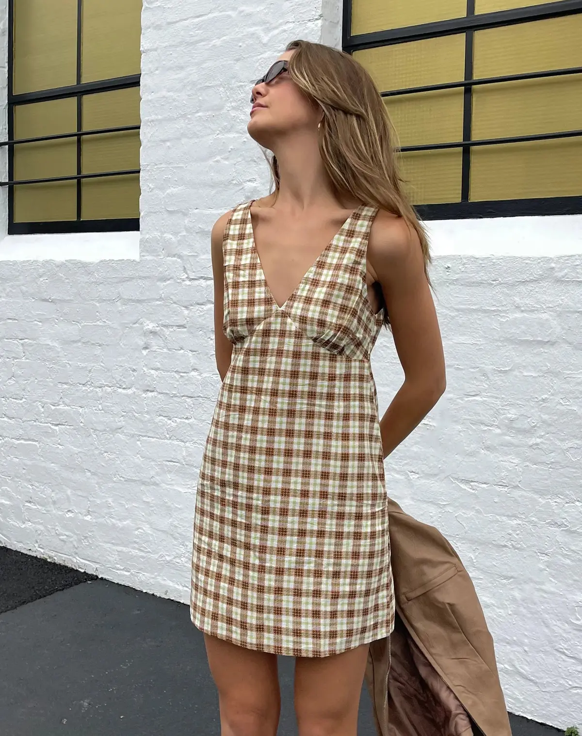 Eluned Day Dress In Yellow And Brown Check 1