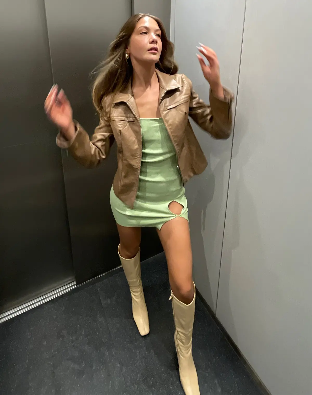 Yanda Bodycon Dress In Rib Knit Pastel Lime 3