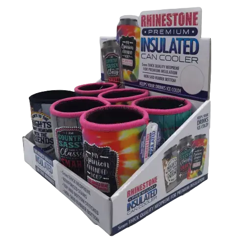 Neoprene Rhinestone Can And Bottle Cooler - 6 Per Retail Ready Display 23133 1