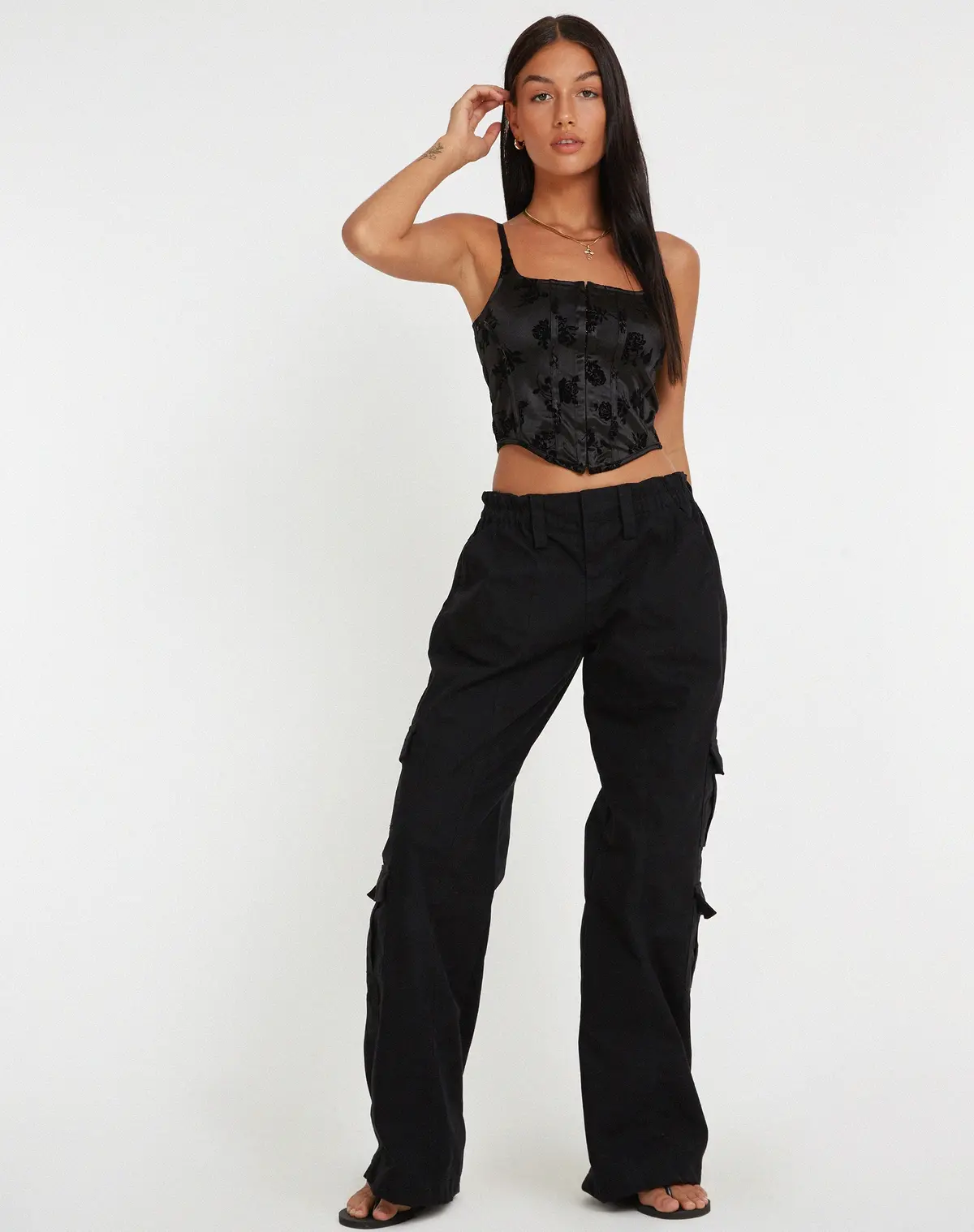 Ello Corset Top In Black Rose Flock 3