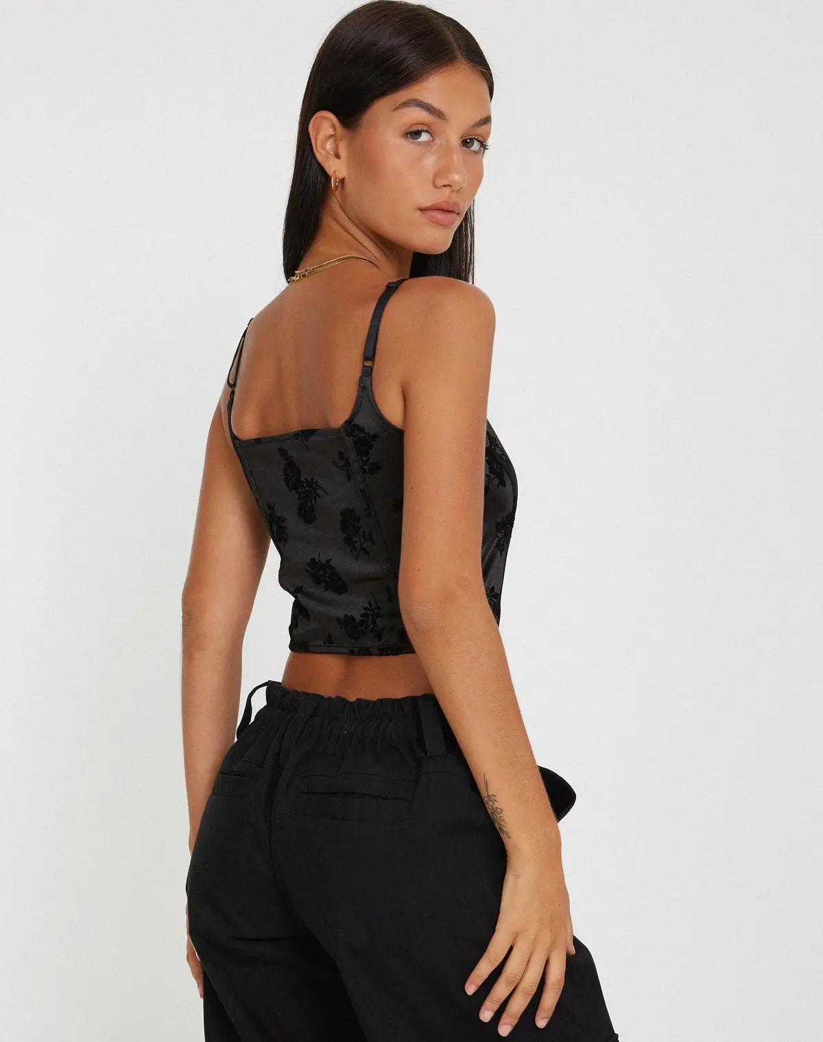 Ello Corset Top In Black Rose Flock 2