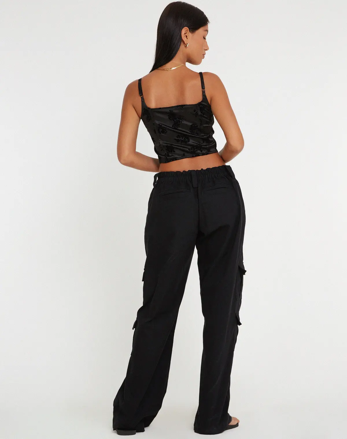 Ello Corset Top In Black Rose Flock 4