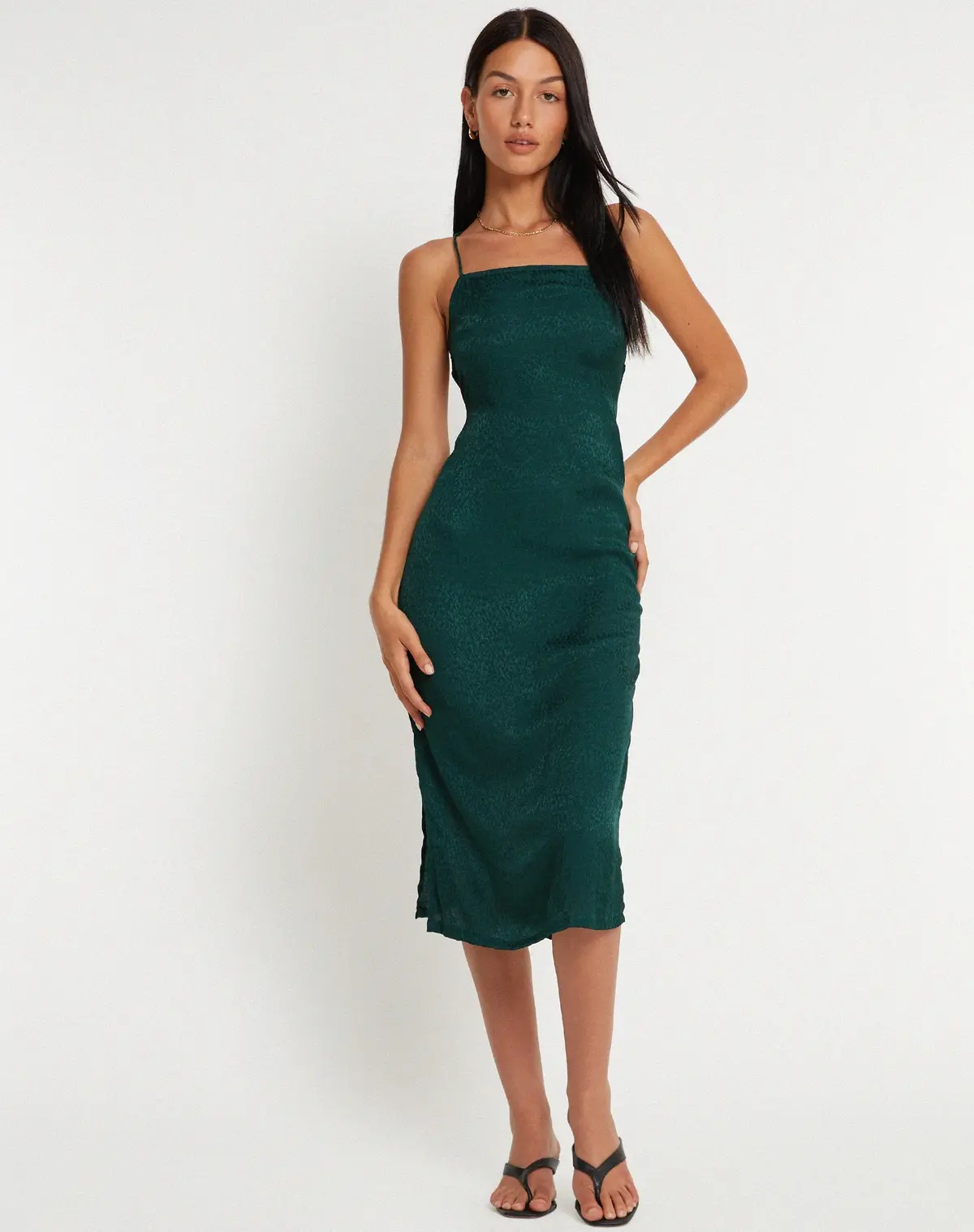 Nosita Midi Dress In Satin Cheetah Forest Green 1