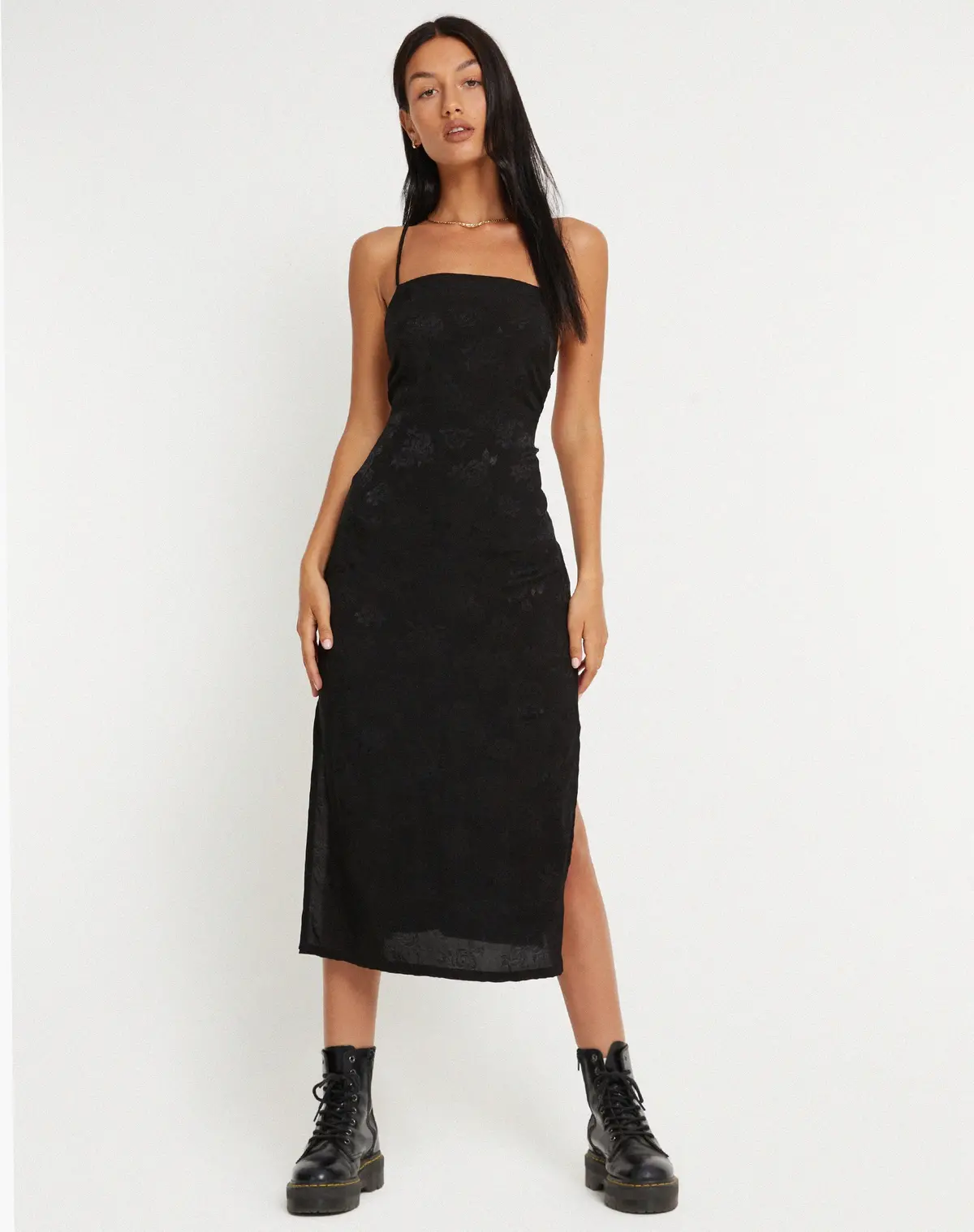 Nosita Midi Dress In Satin Rose Black 1