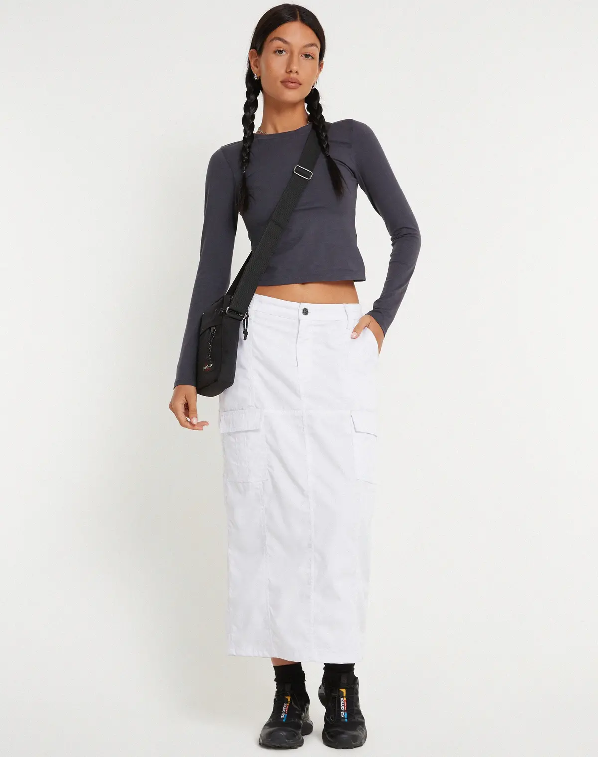 Widya Cargo Midi Skirt In White 1