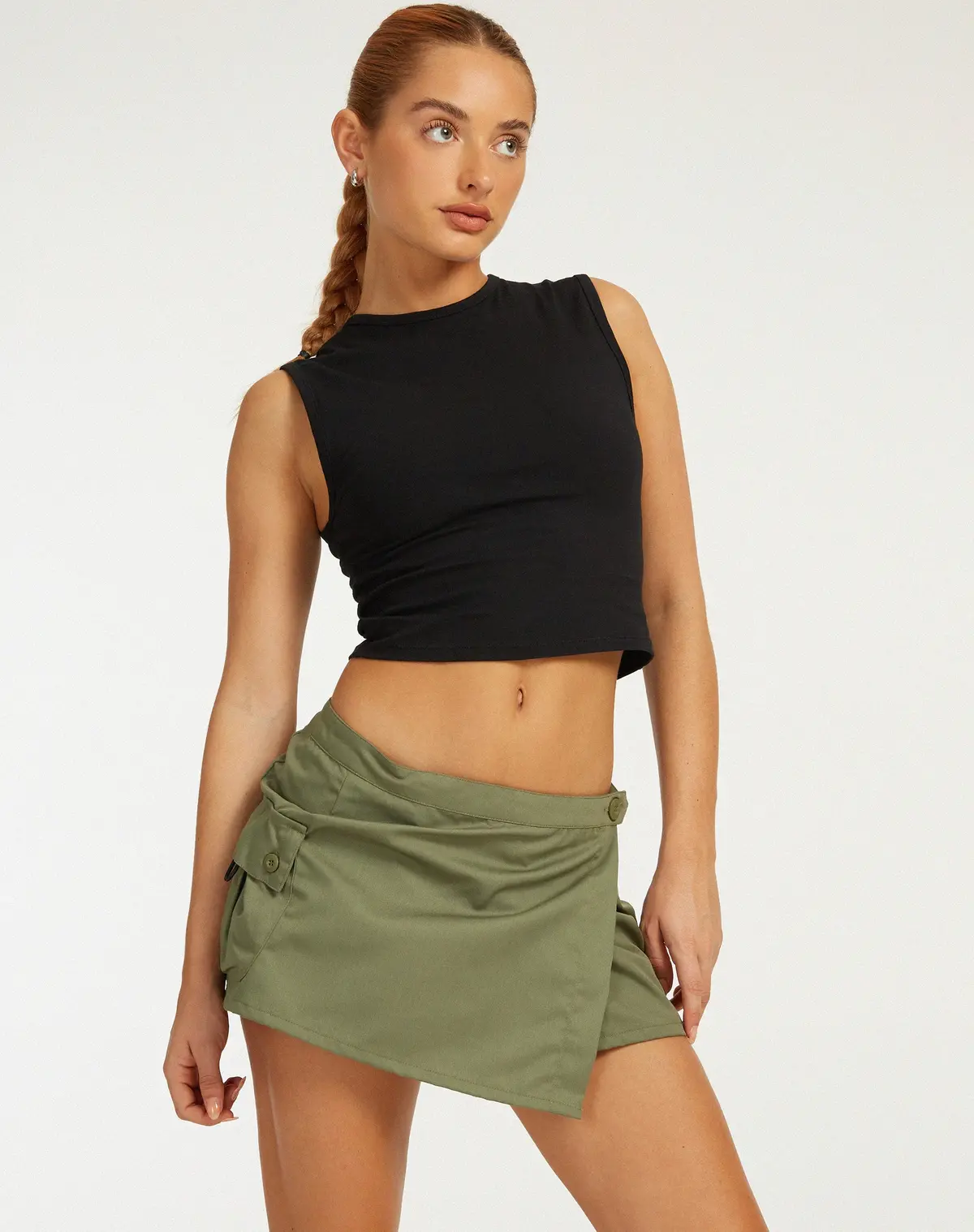 Motel X Barbara Zephyr Mini Cargo Skirt In Cotton Drill Olive 1